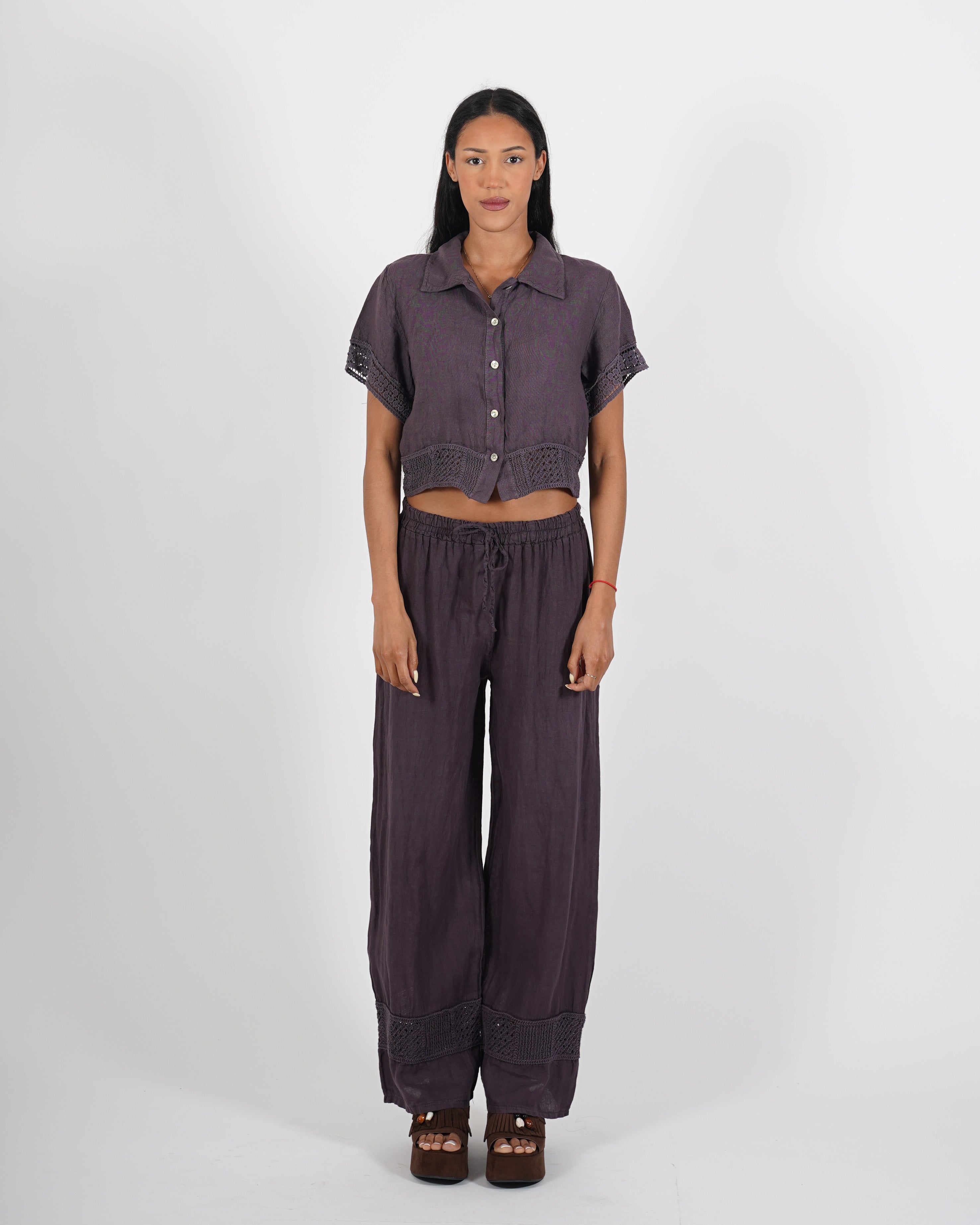 Camicia cropped con ricamo in lino - Abusiva