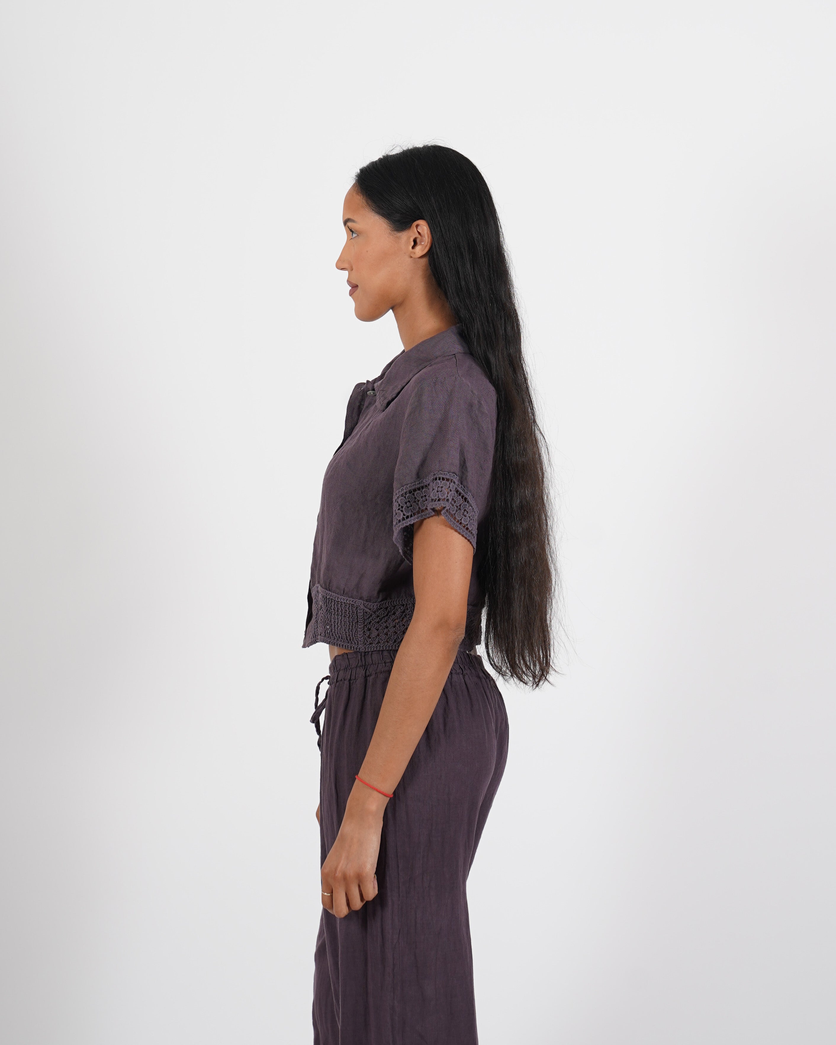 Camicia cropped con ricamo in lino - Abusiva