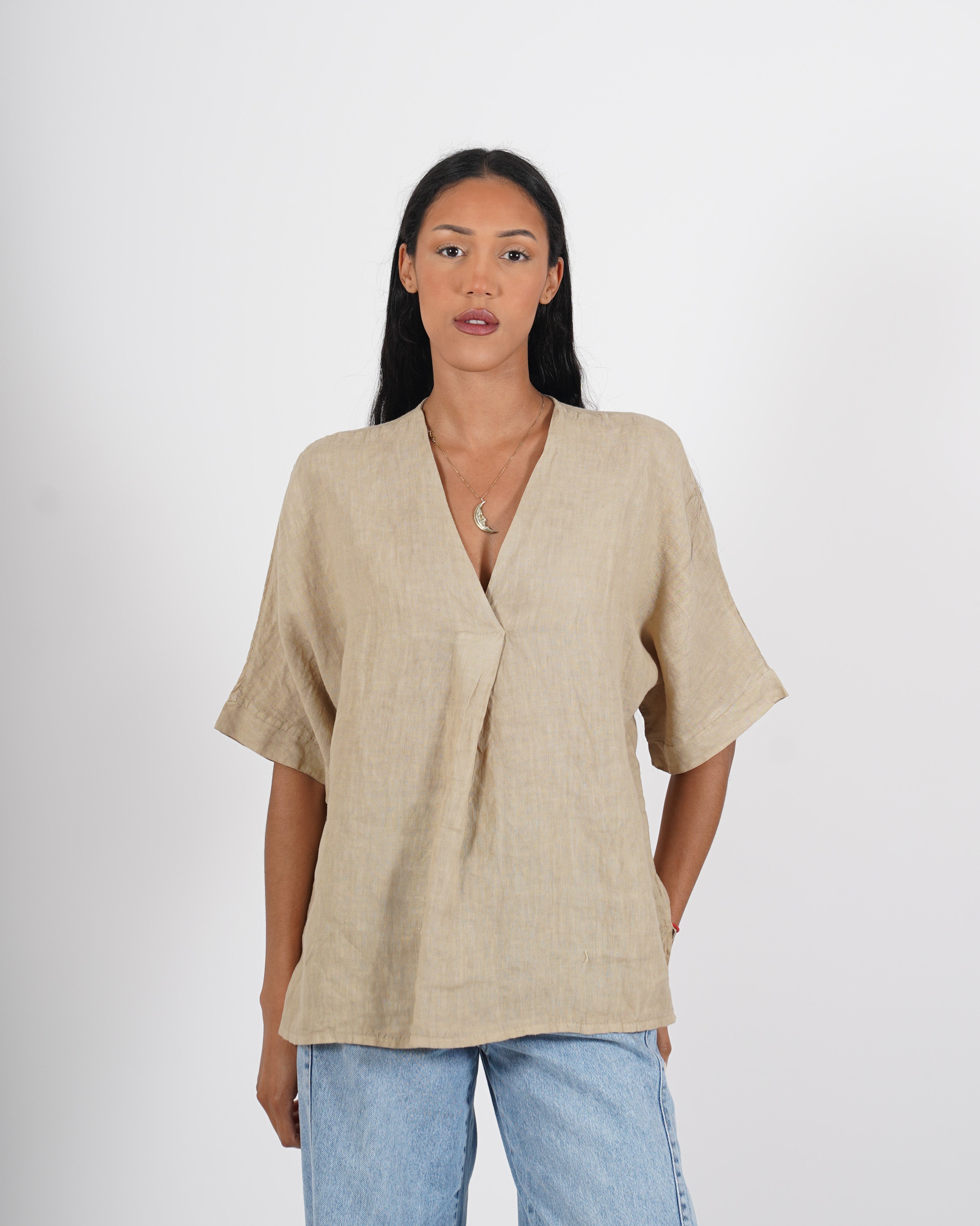 Blusa scollo a v in lino - Gradita