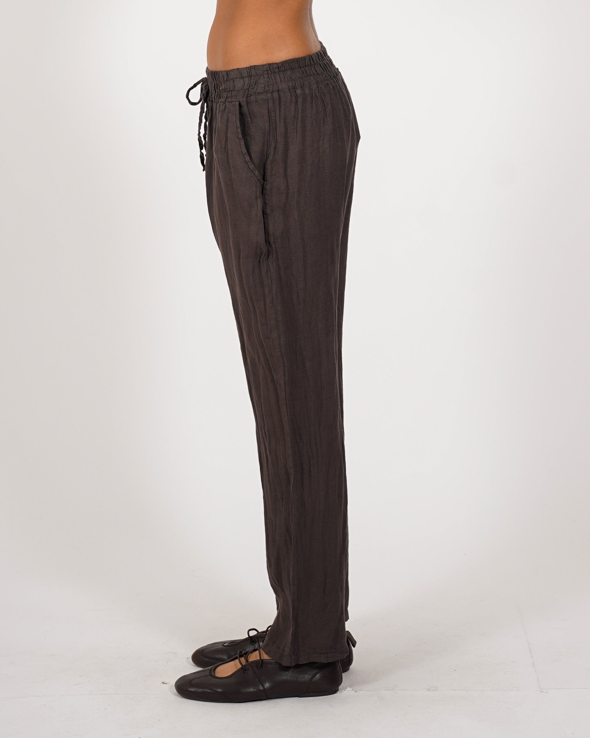 Pantaloni in lino con elastico in vita e coulisse - Diomira