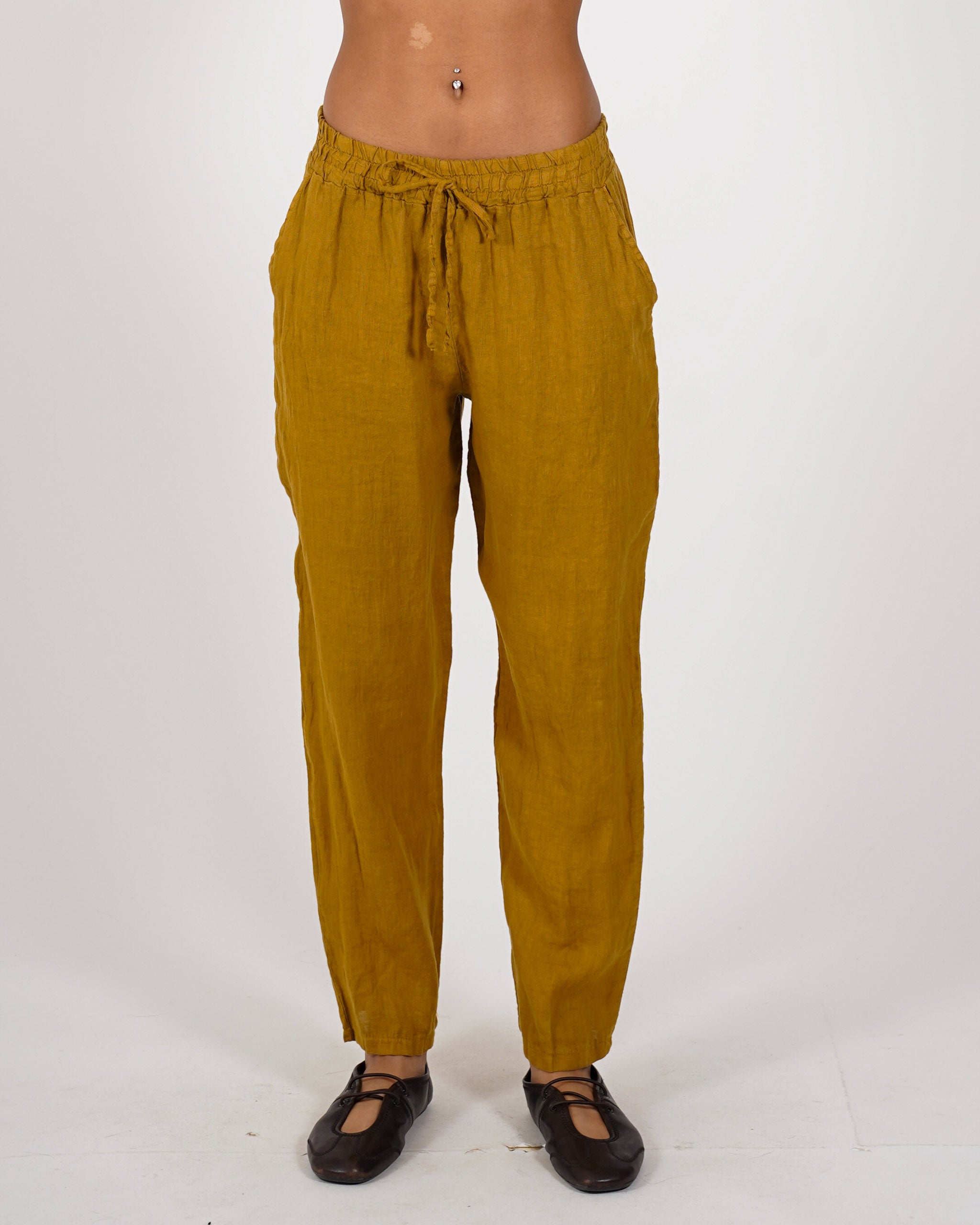 Pantaloni in lino con elastico in vita e coulisse - Diomira