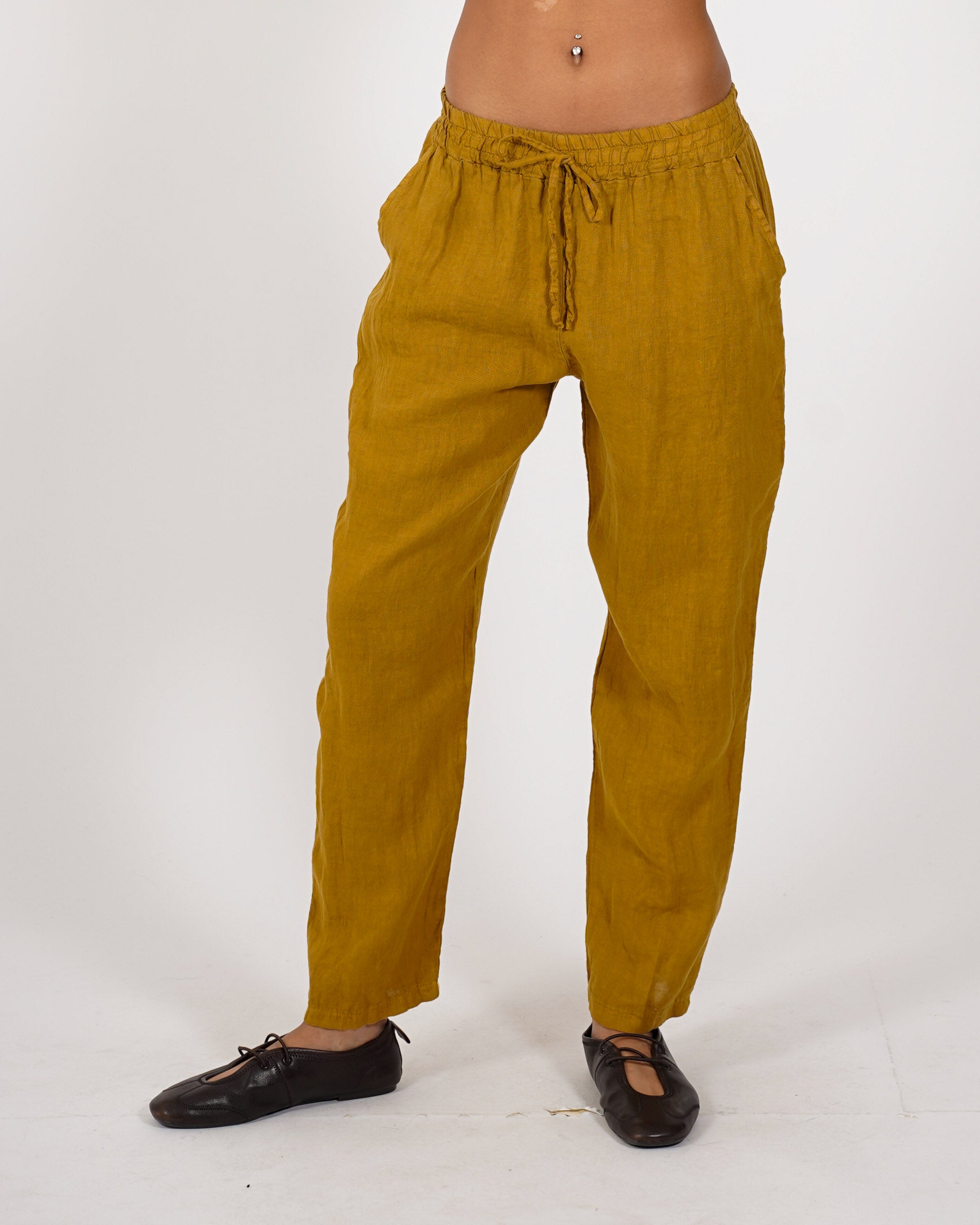 Pantaloni in lino con elastico in vita e coulisse - Diomira