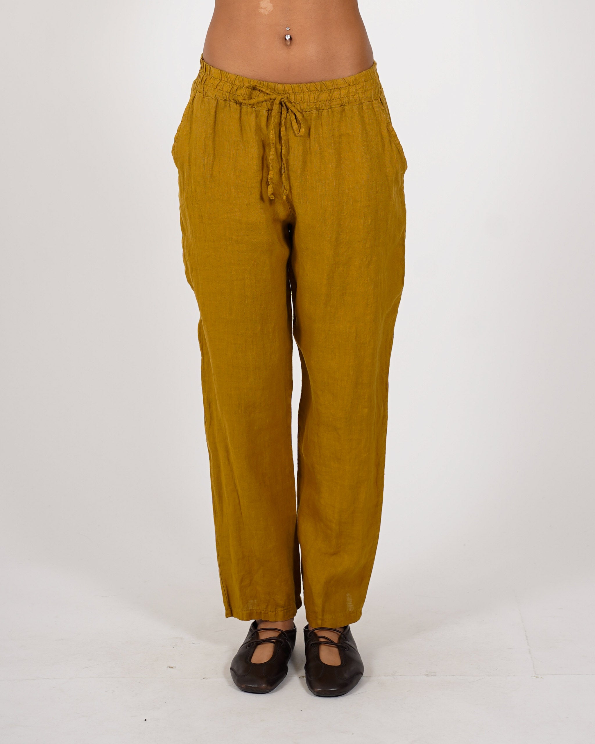 Pantaloni in lino con elastico in vita e coulisse - Diomira