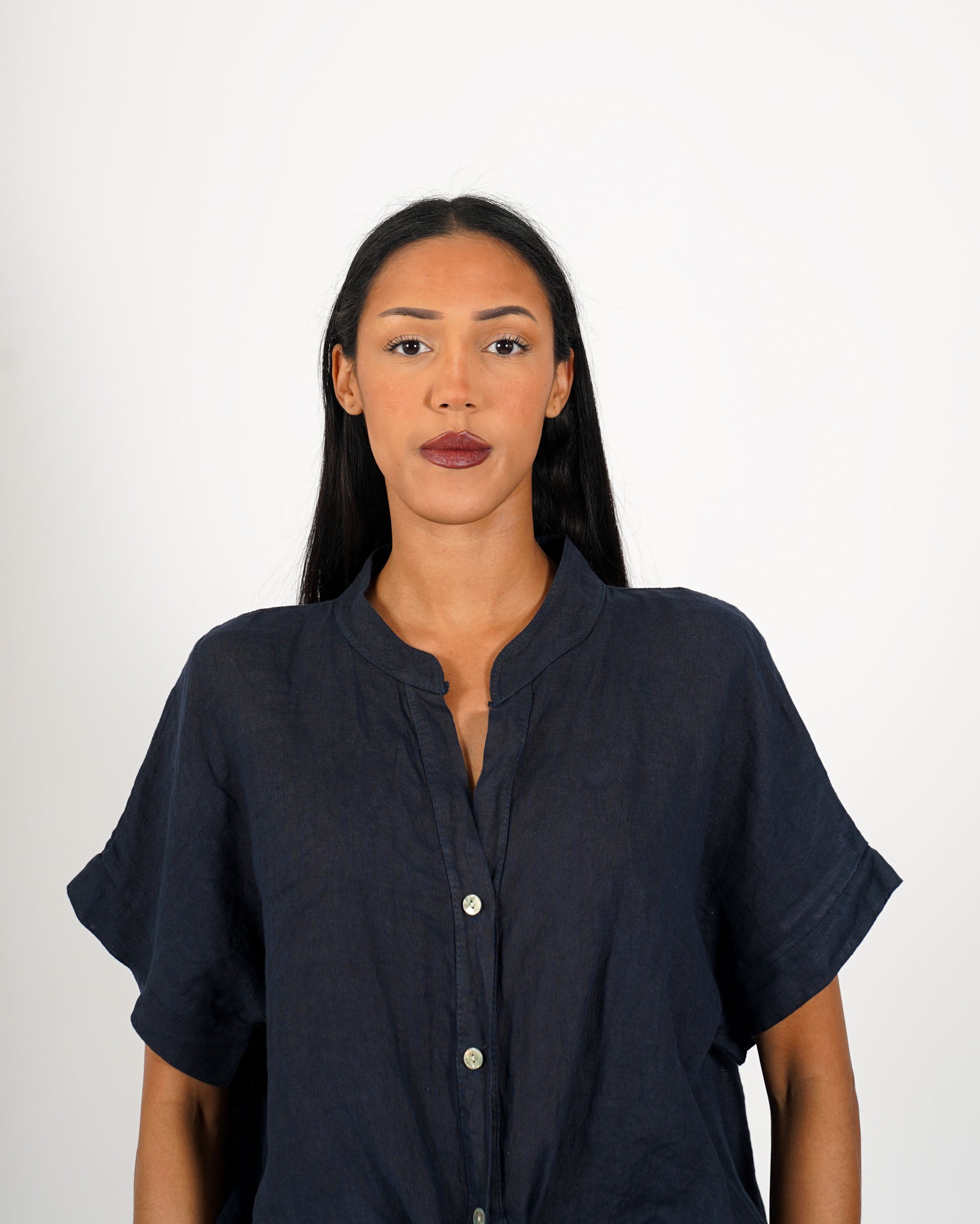 Camicia mezza manica con nodo frontale in lino - Montero