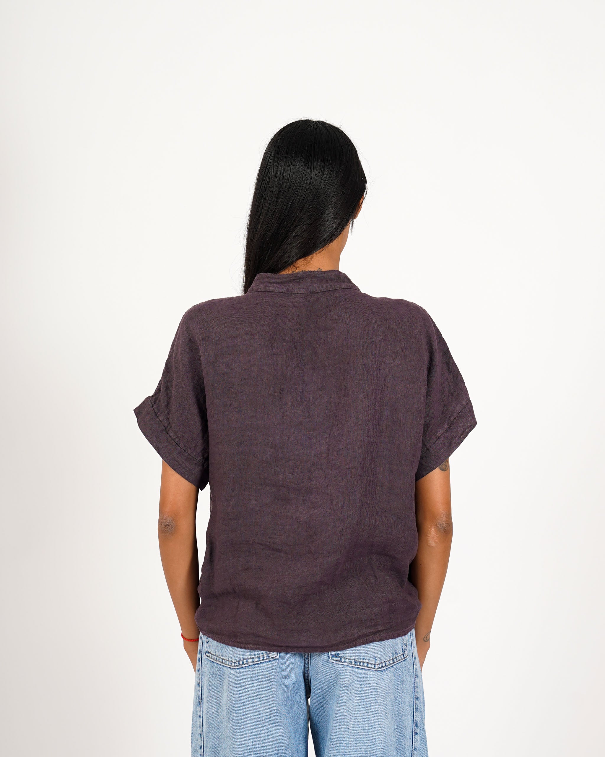 Camicia mezza manica con nodo frontale in lino - Montero