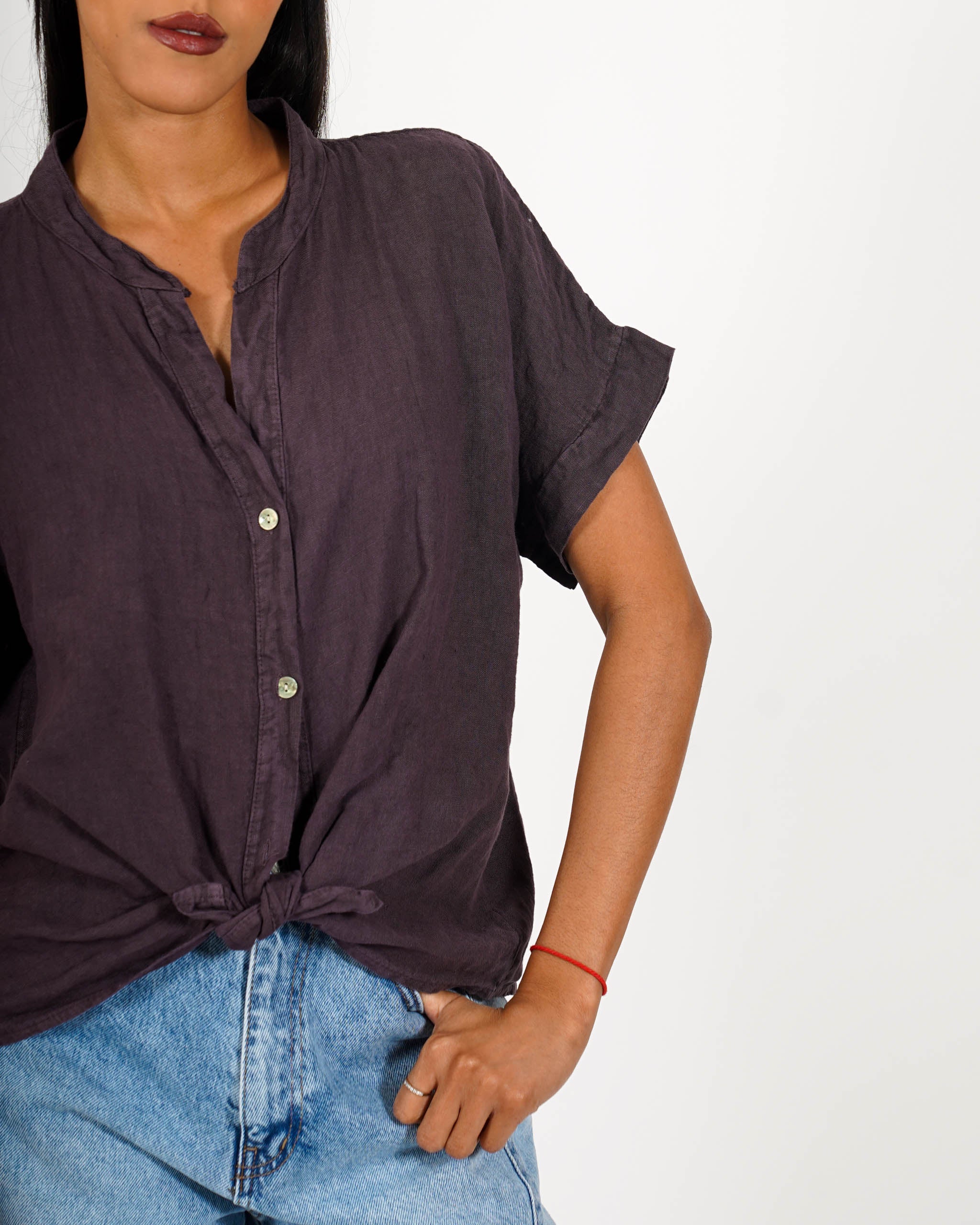 Camicia mezza manica con nodo frontale in lino - Montero