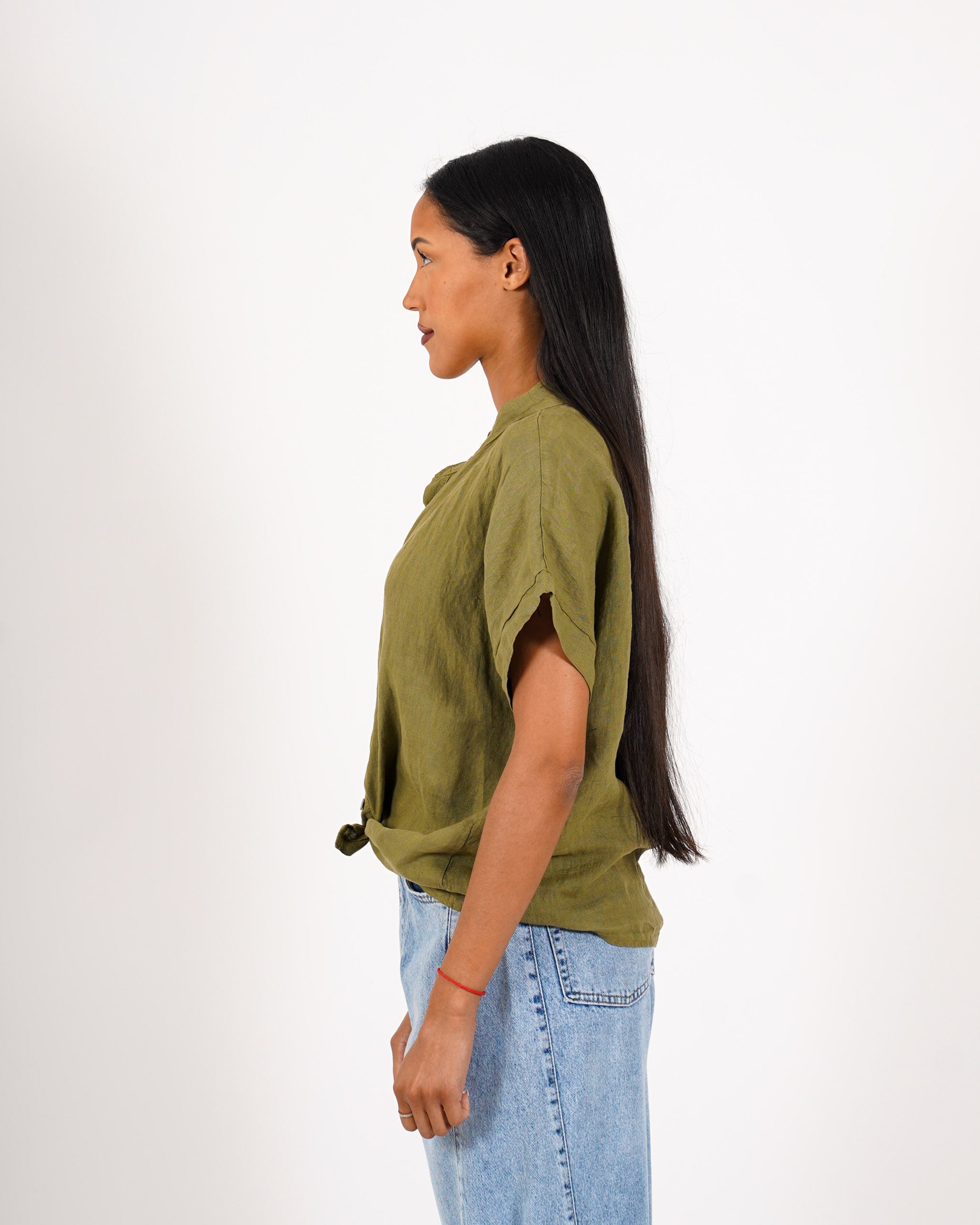 Camicia mezza manica con nodo frontale in lino - Montero