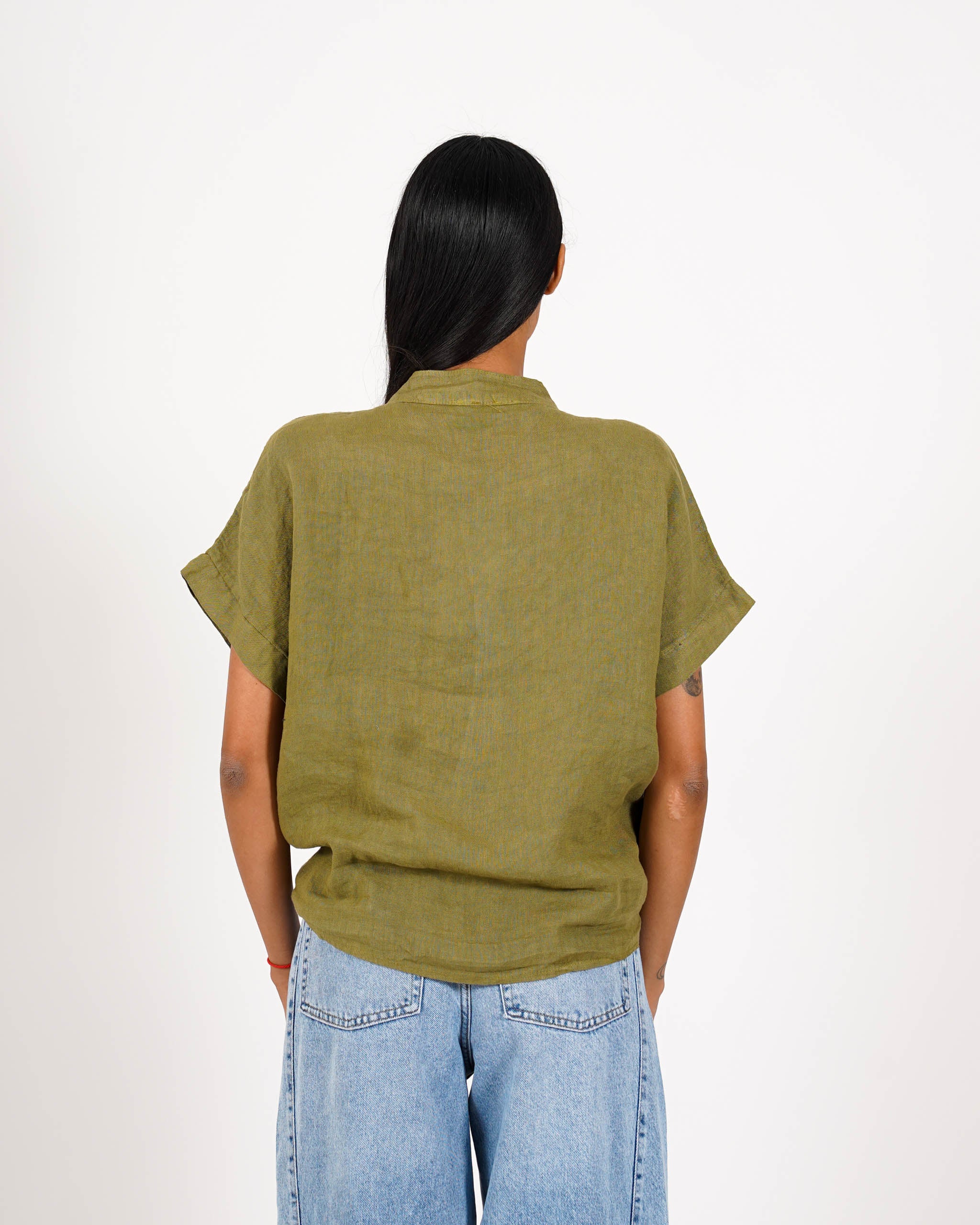 Camicia mezza manica con nodo frontale in lino - Montero