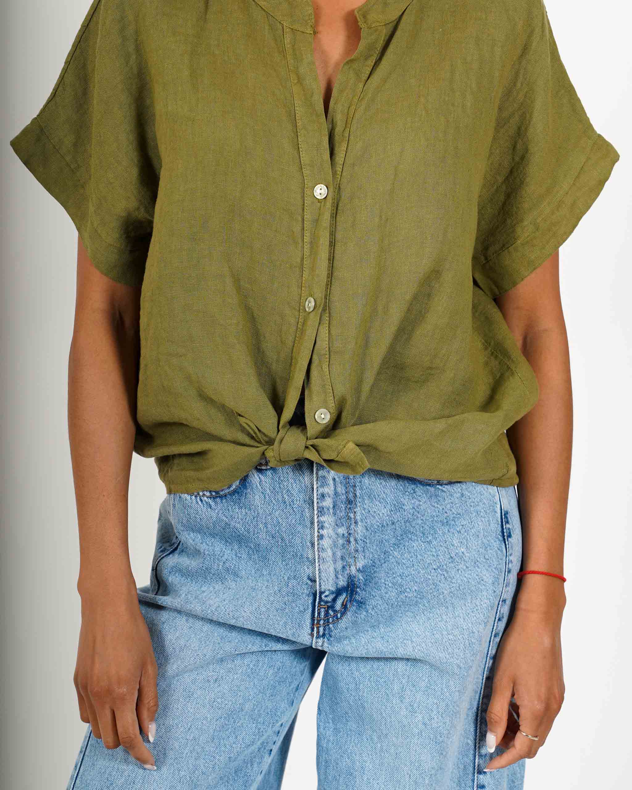 Camicia mezza manica con nodo frontale in lino - Montero