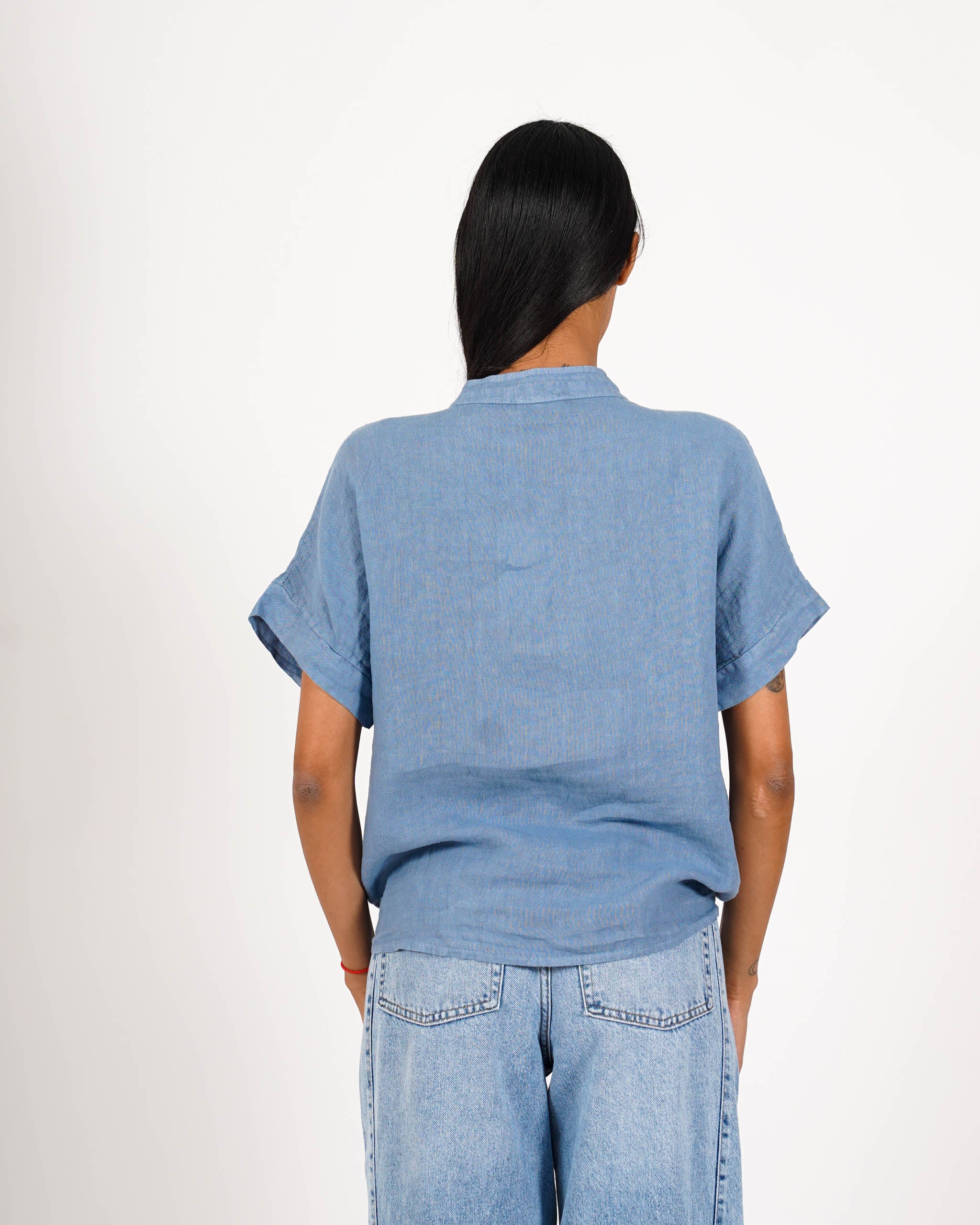 Camicia mezza manica con nodo frontale in lino - Montero