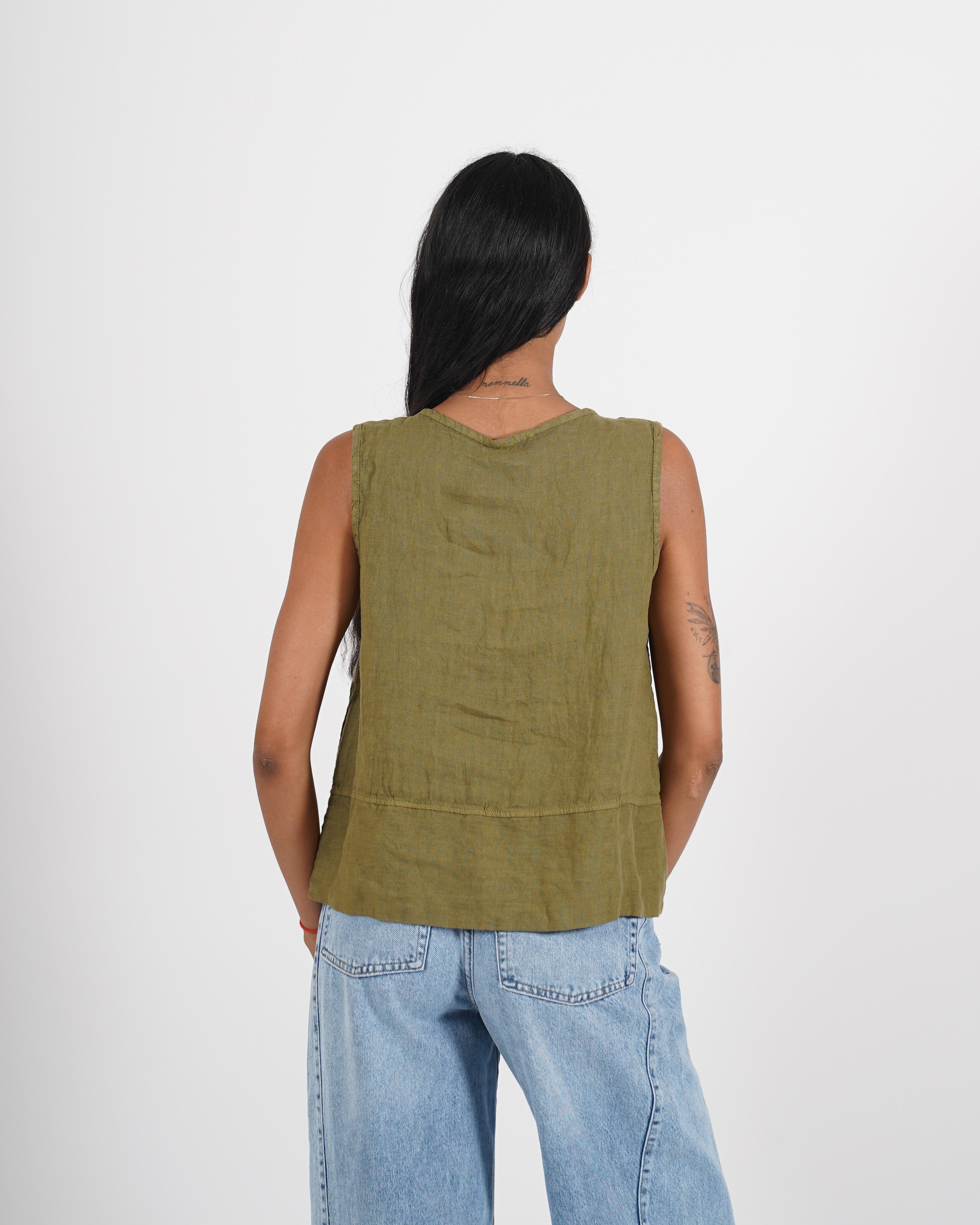 Blusa smanicata girocollo in lino - Logica