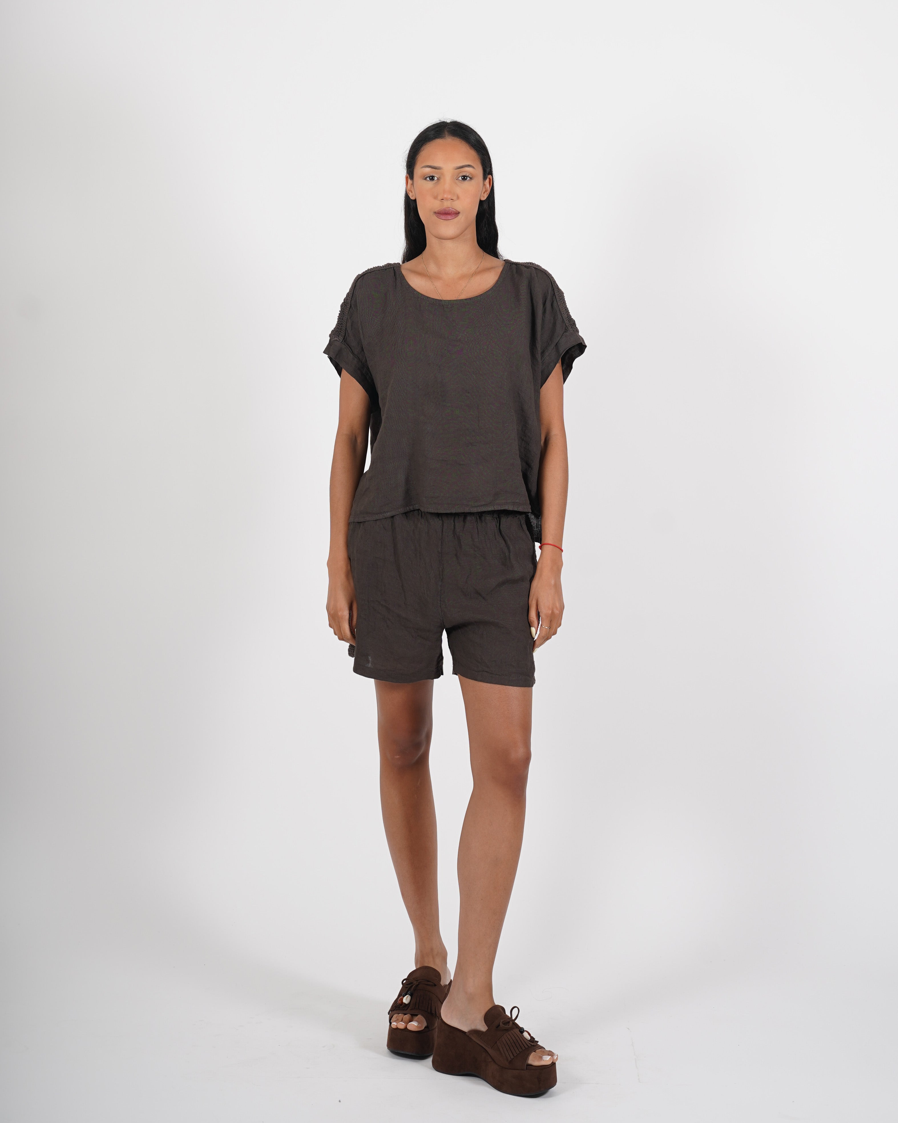 Coordinato blusa e bermuda in lino - Shelly