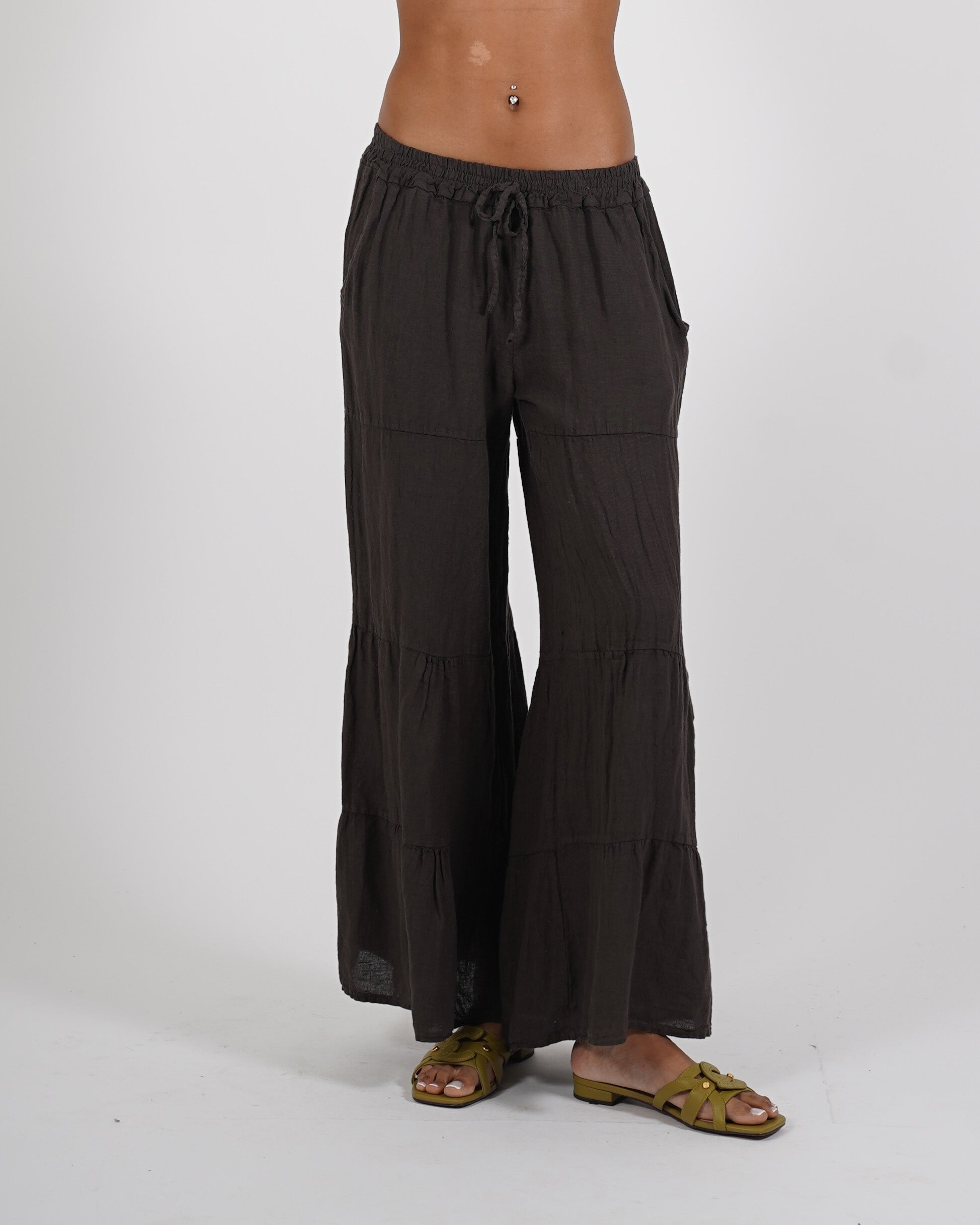 Pantaloni con coulisse tasche in lino - Josie