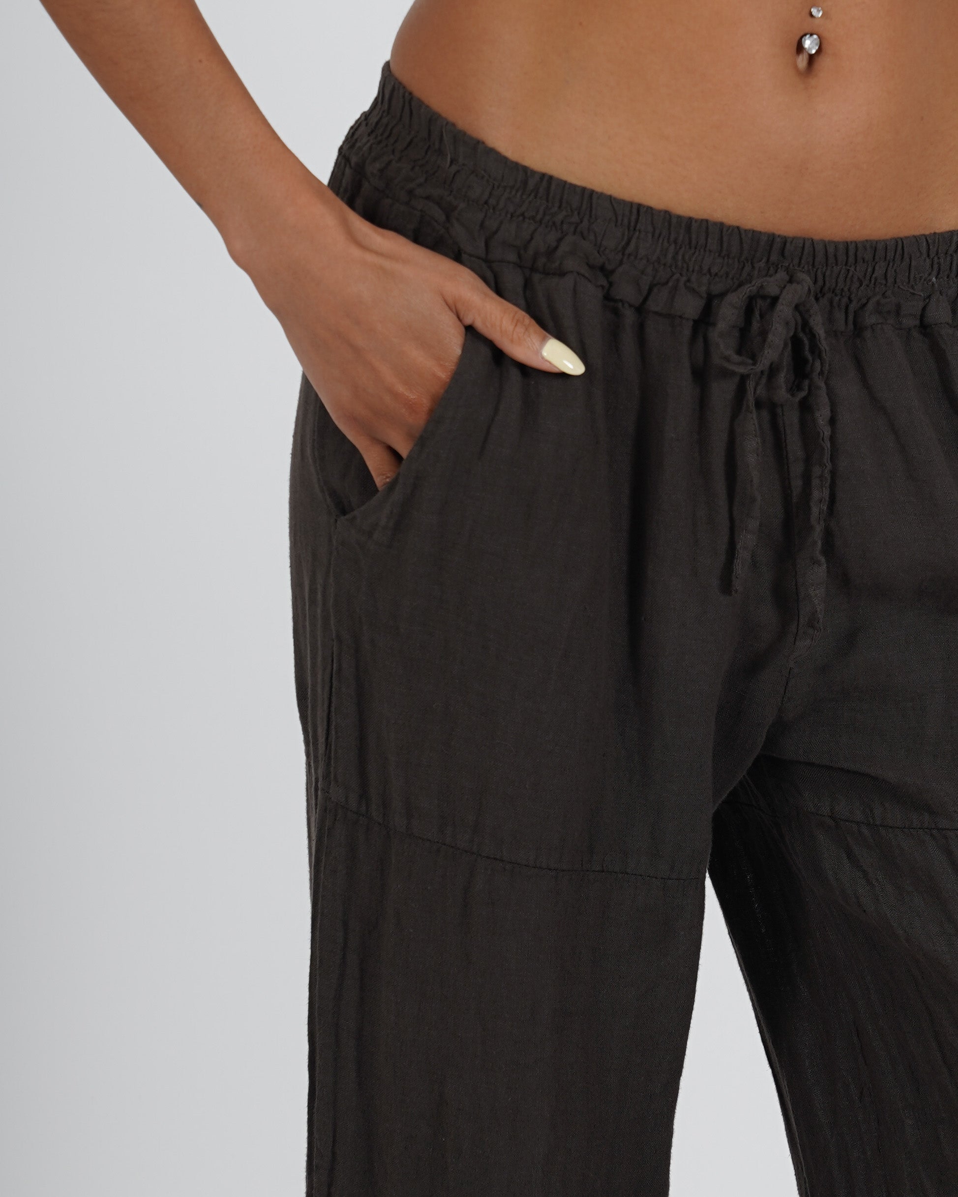 Pantaloni con coulisse tasche in lino - Josie