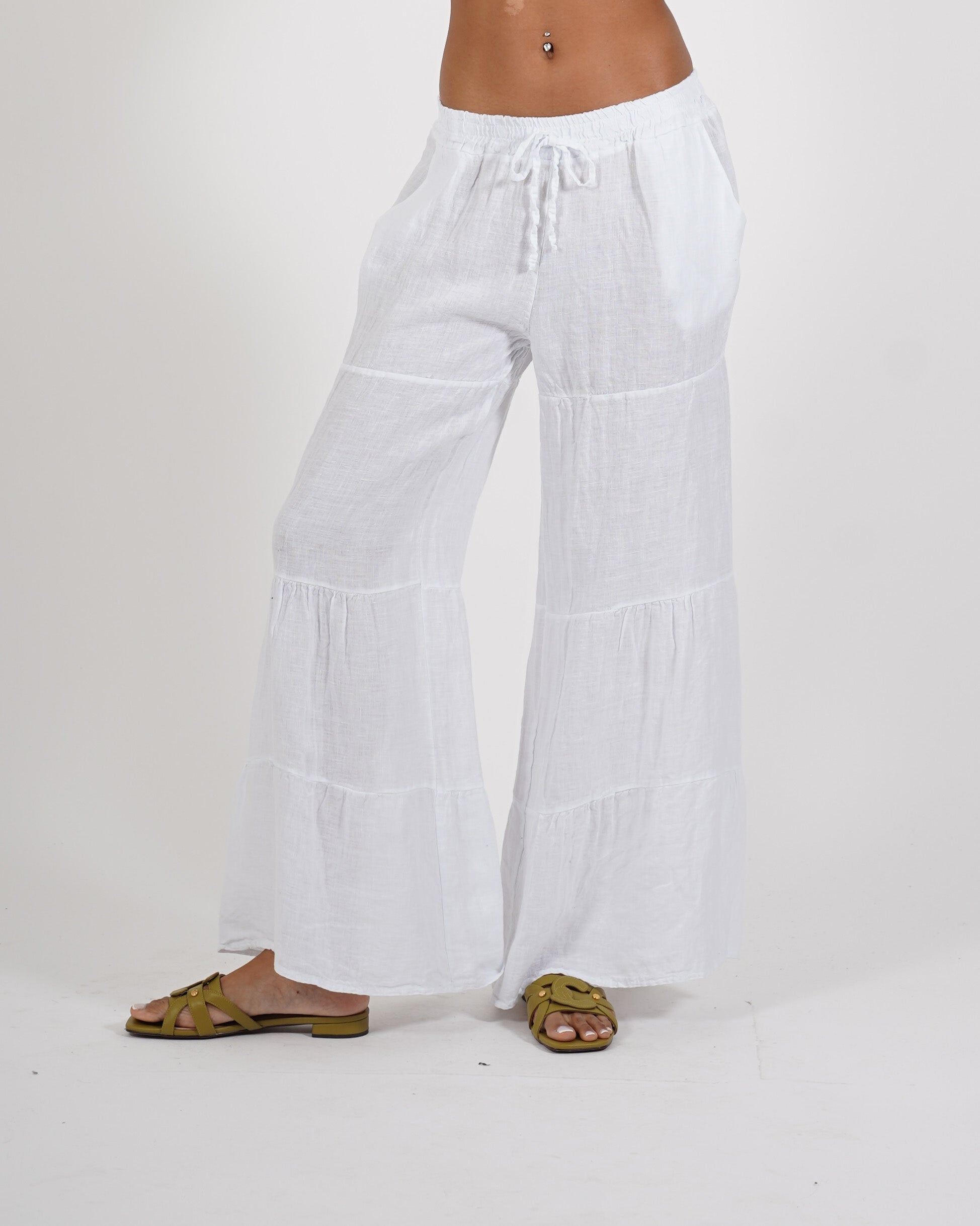 Pantaloni con coulisse tasche in lino - Josie