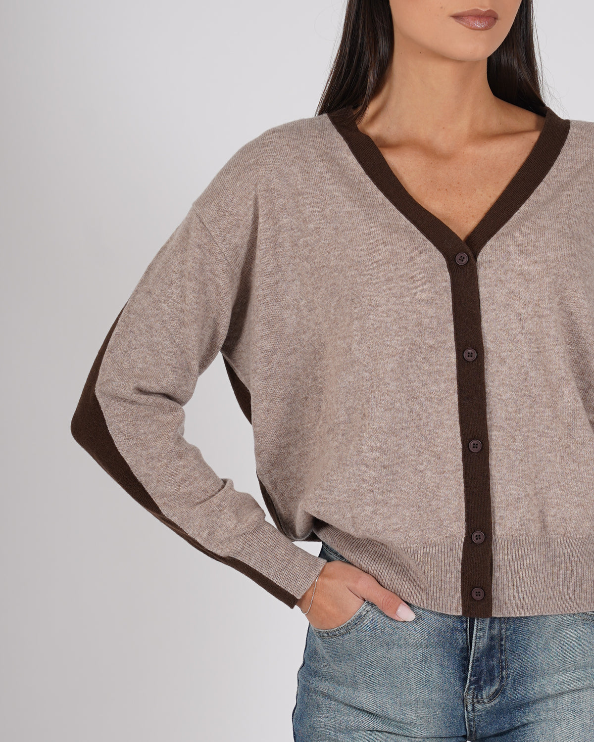 Cardigan in maglia con profilo in contrasto - Saskia