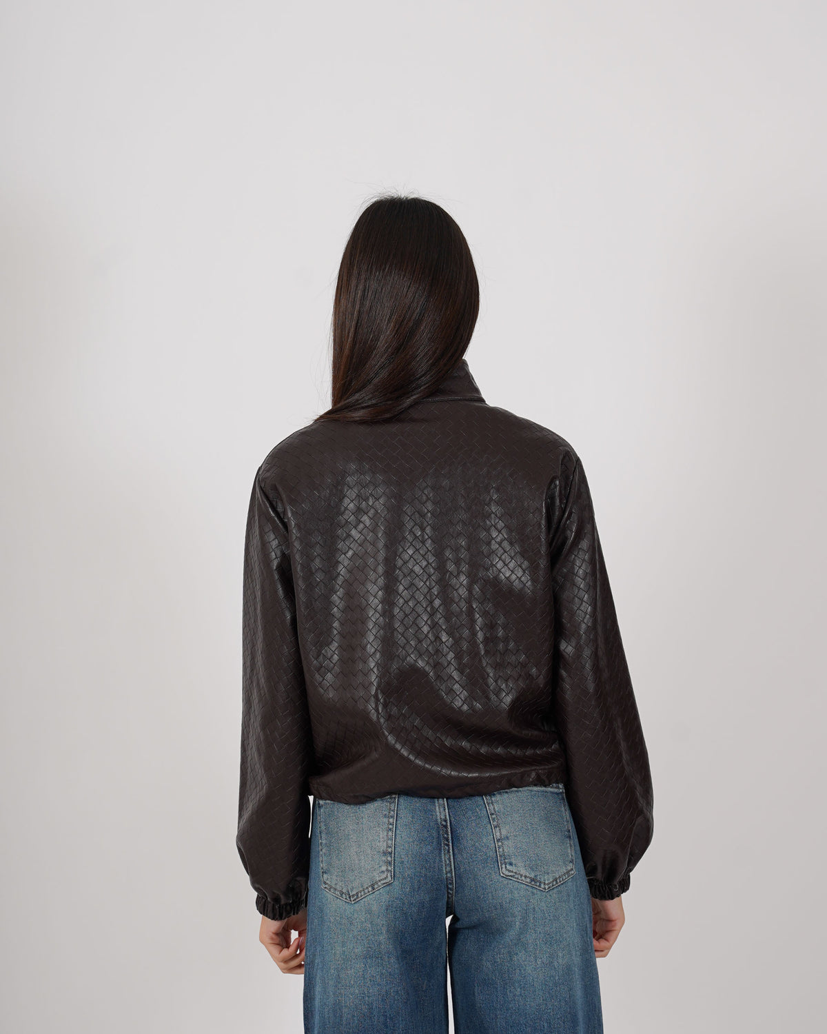 Bomber con zip e tasche in ecopelle intrecciata - Lallina