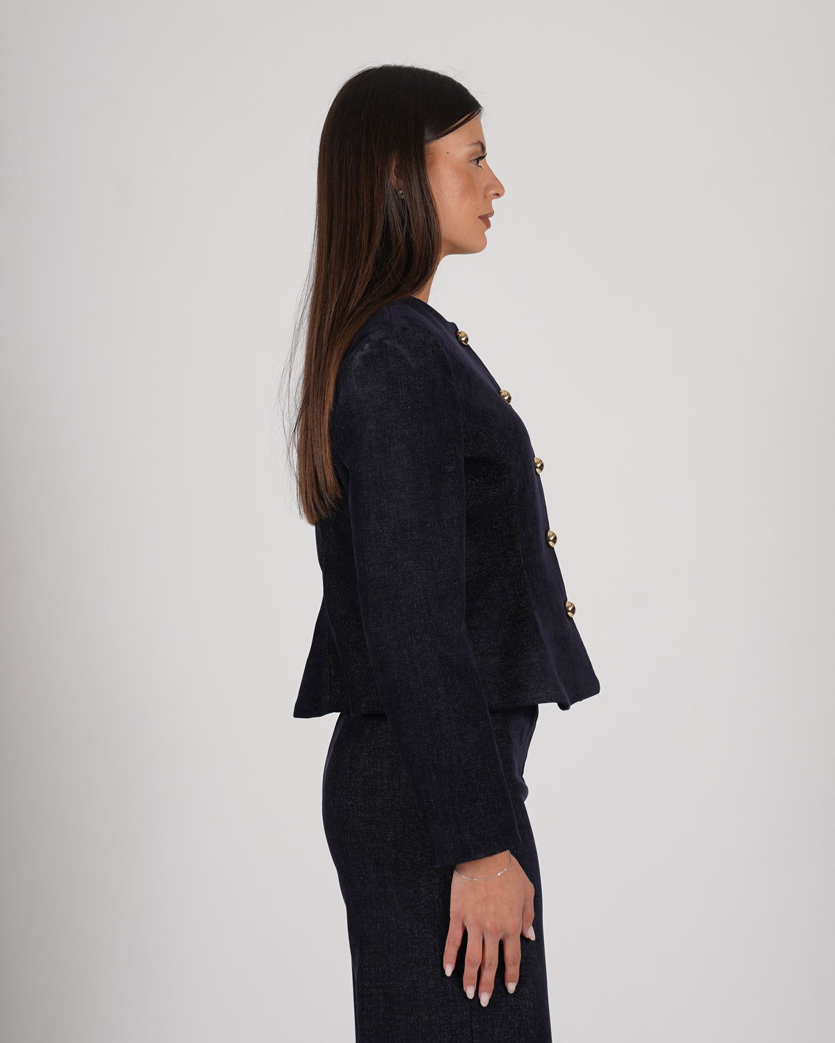 Giacca monopetto con peplum in mano velluto liscio - Leopolda
