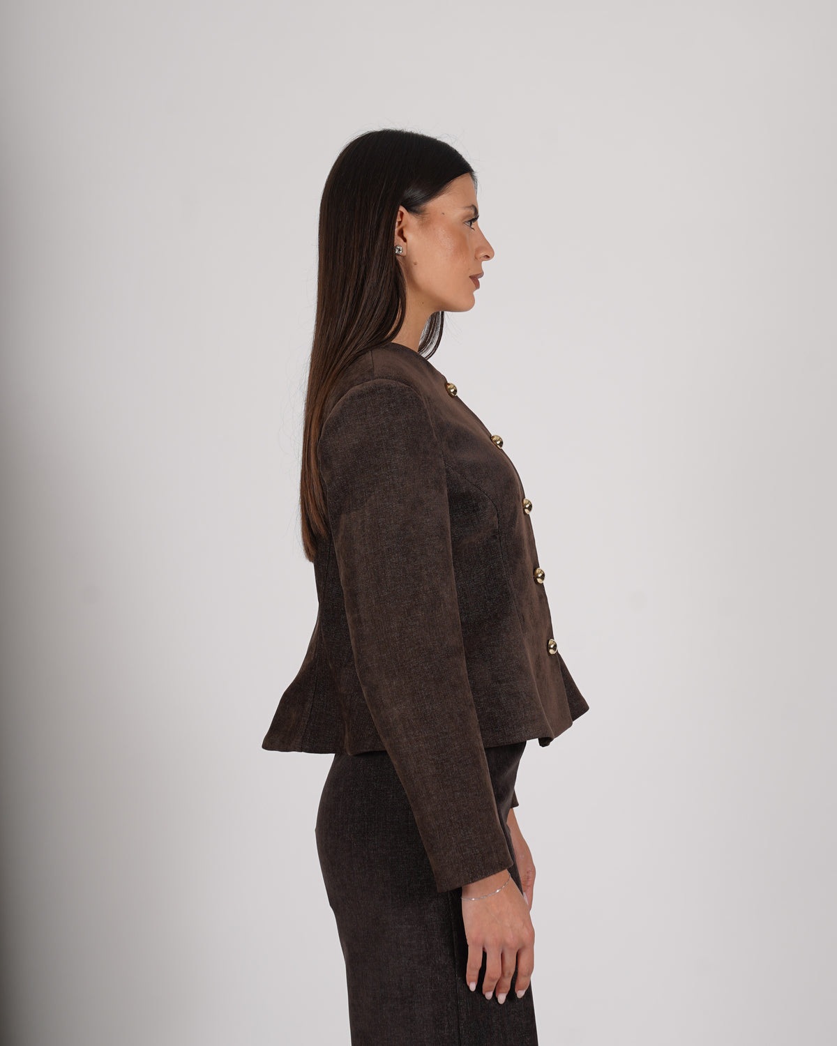 Giacca monopetto con peplum in mano velluto liscio - Leopolda