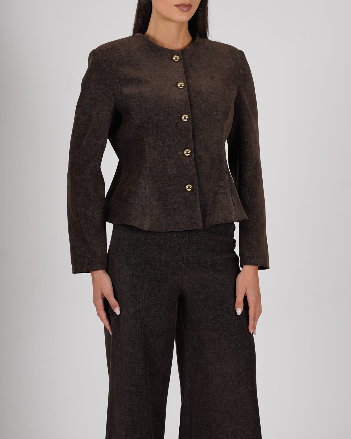 Giacca monopetto con peplum in mano velluto liscio - Leopolda