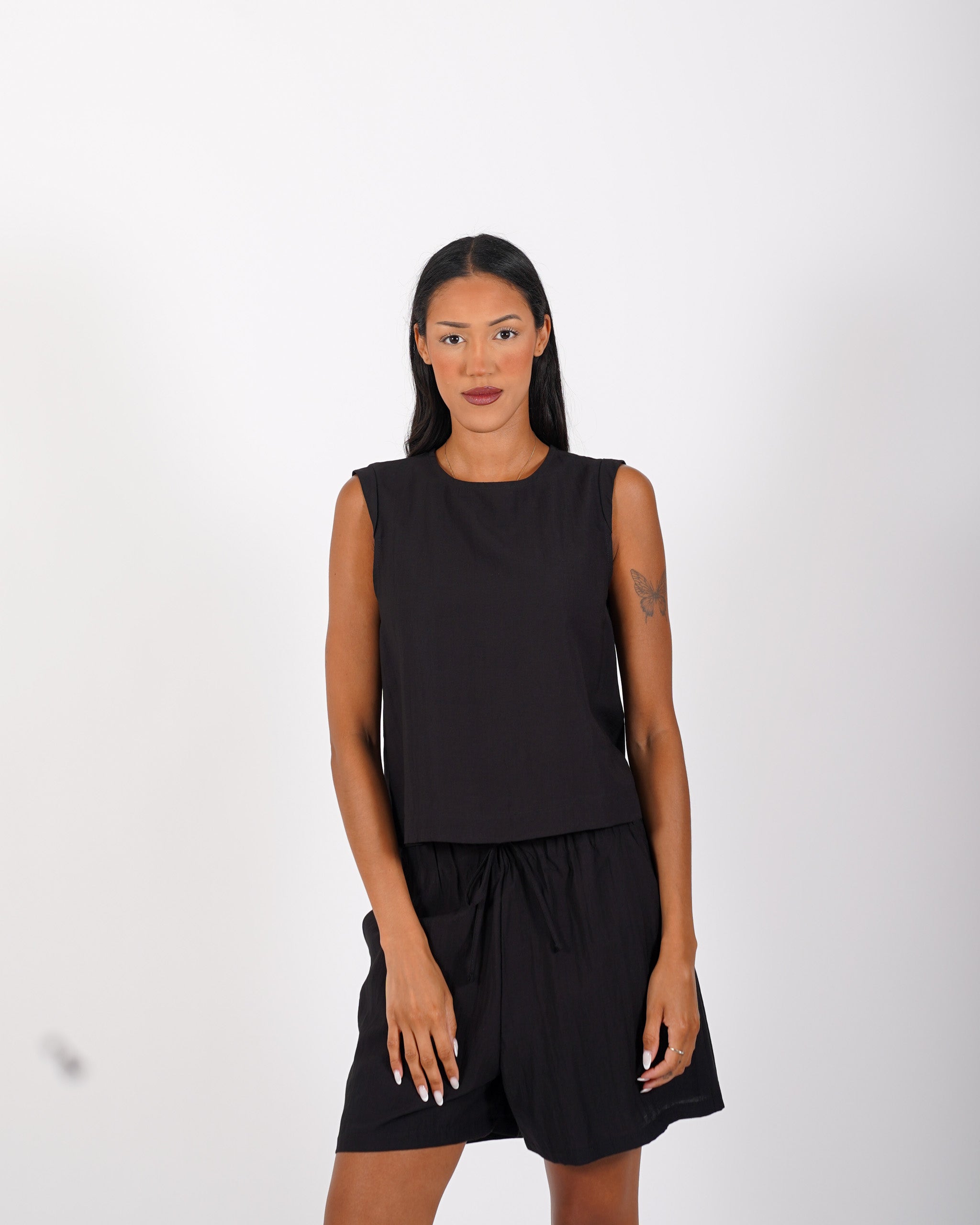 Blusa cropped in tessuto stropicciato - Lindsay