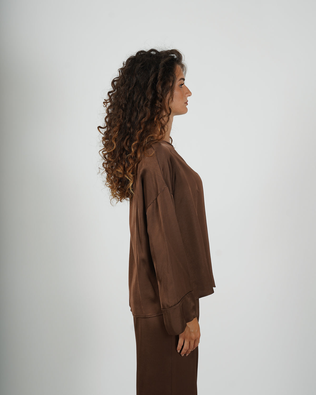 Blusa over manica lunga in raso - Solopaca