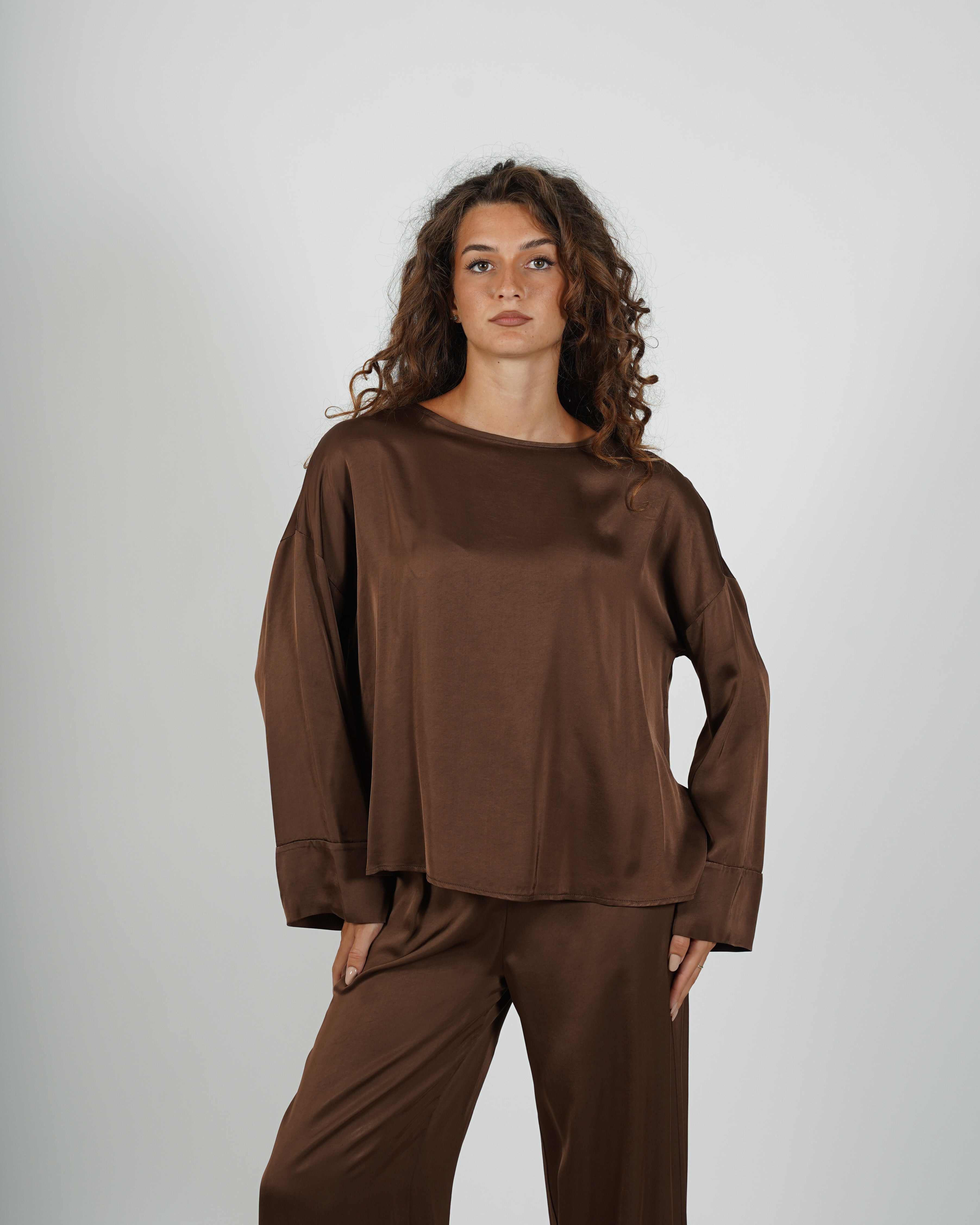 Blusa over manica lunga in raso - Solopaca