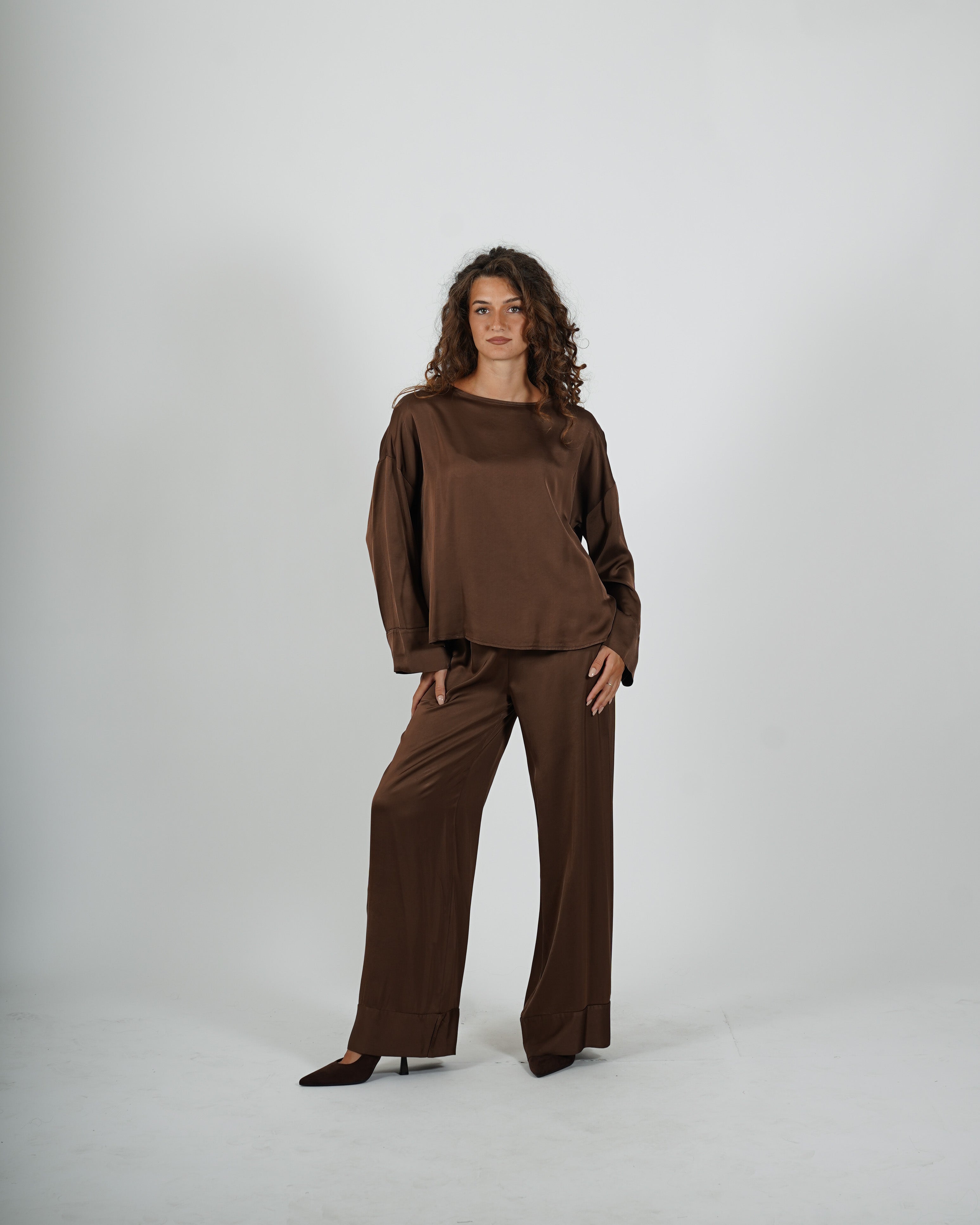 Blusa over manica lunga in raso - Solopaca