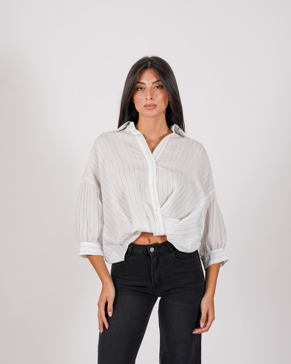 Camicia rigata con nodo - Colorata