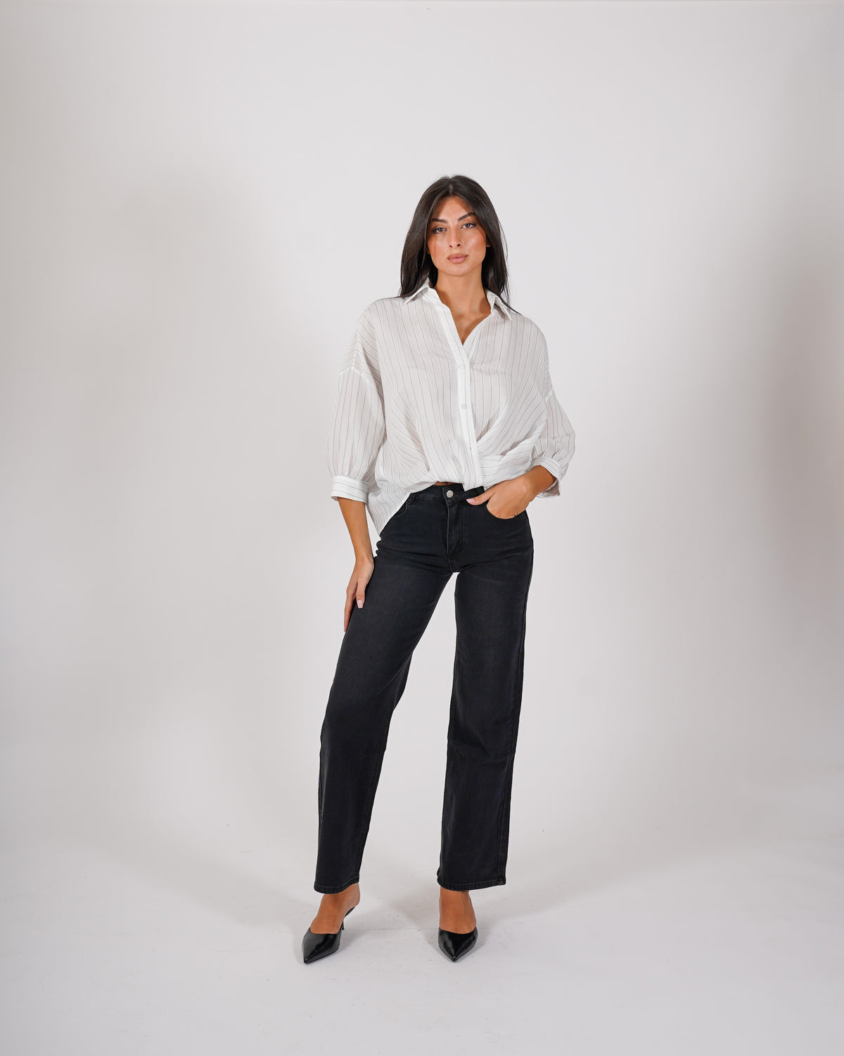 Camicia rigata con nodo - Colorata