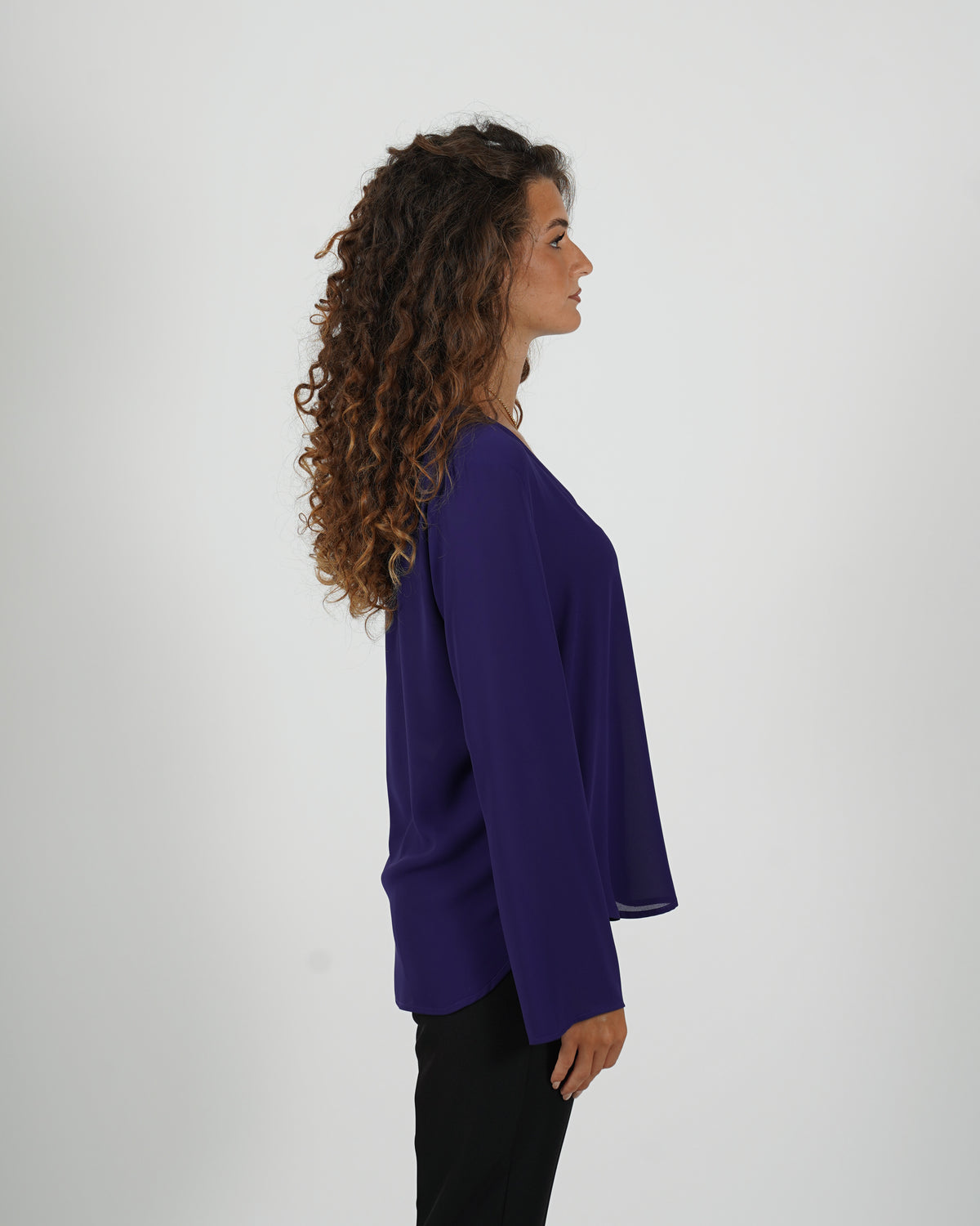 Blusa scollo a v manica lunga in mano crepe - Moneta