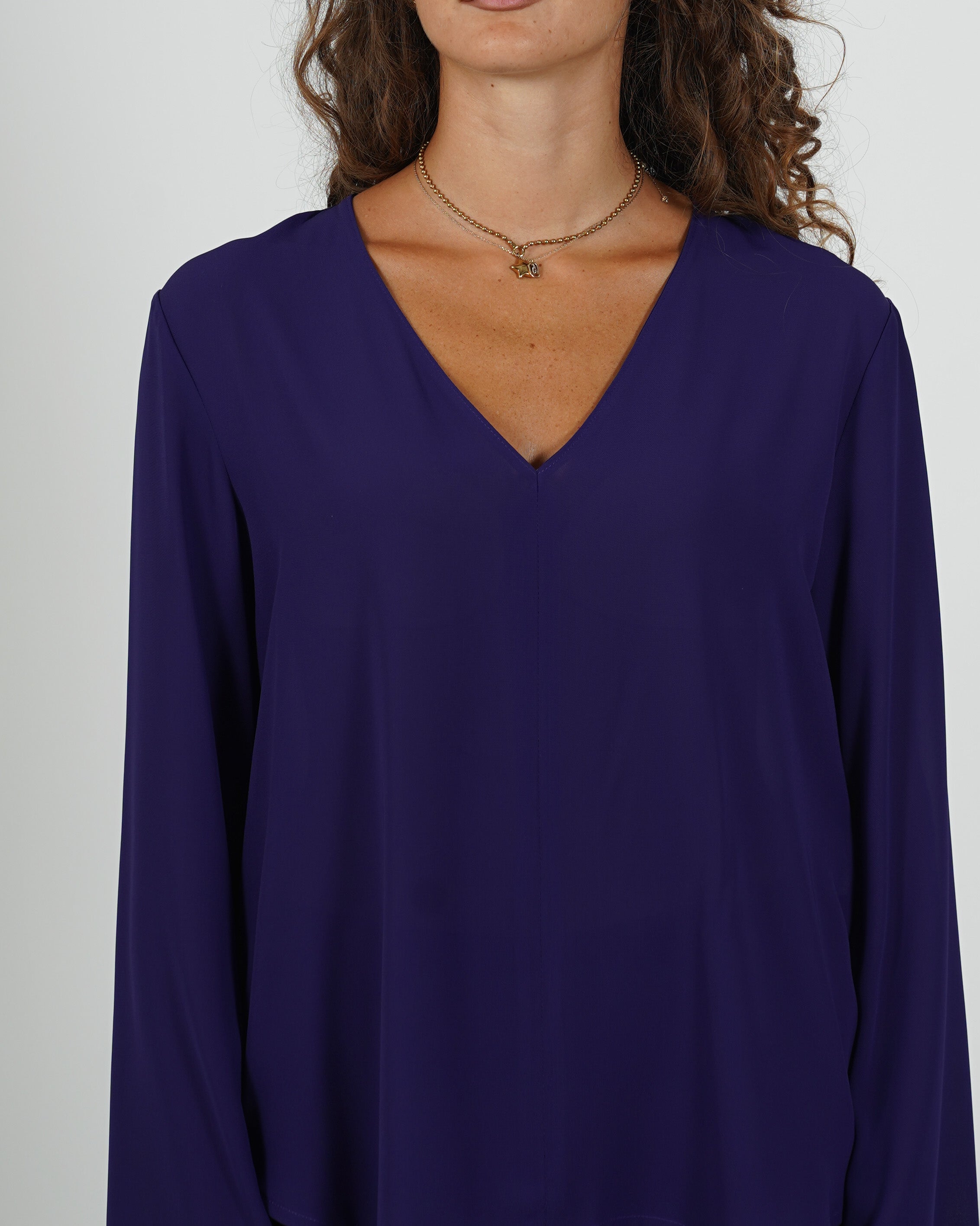 Blusa scollo a v manica lunga in mano crepe - Moneta