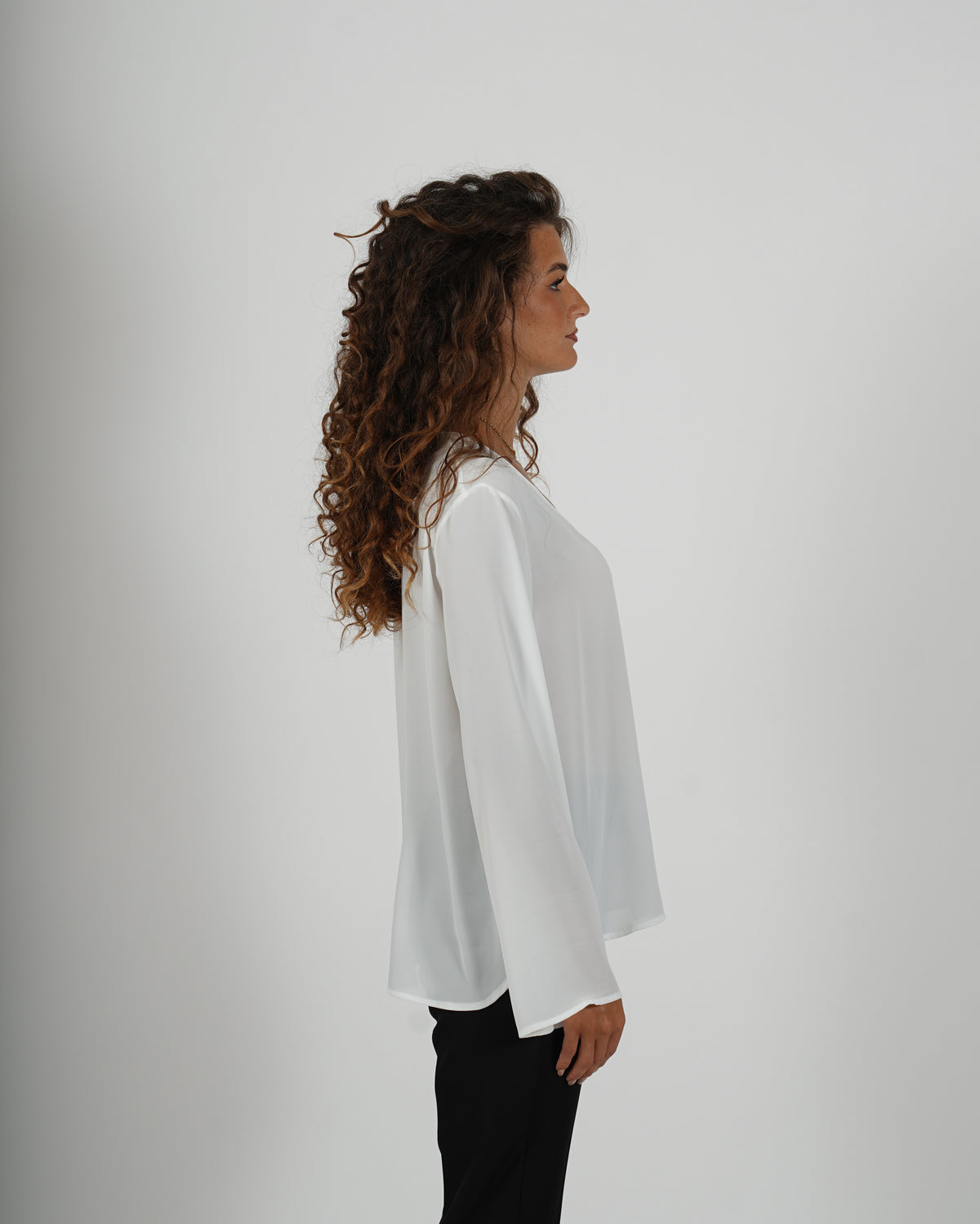 Blusa scollo a v manica lunga in mano crepe - Moneta