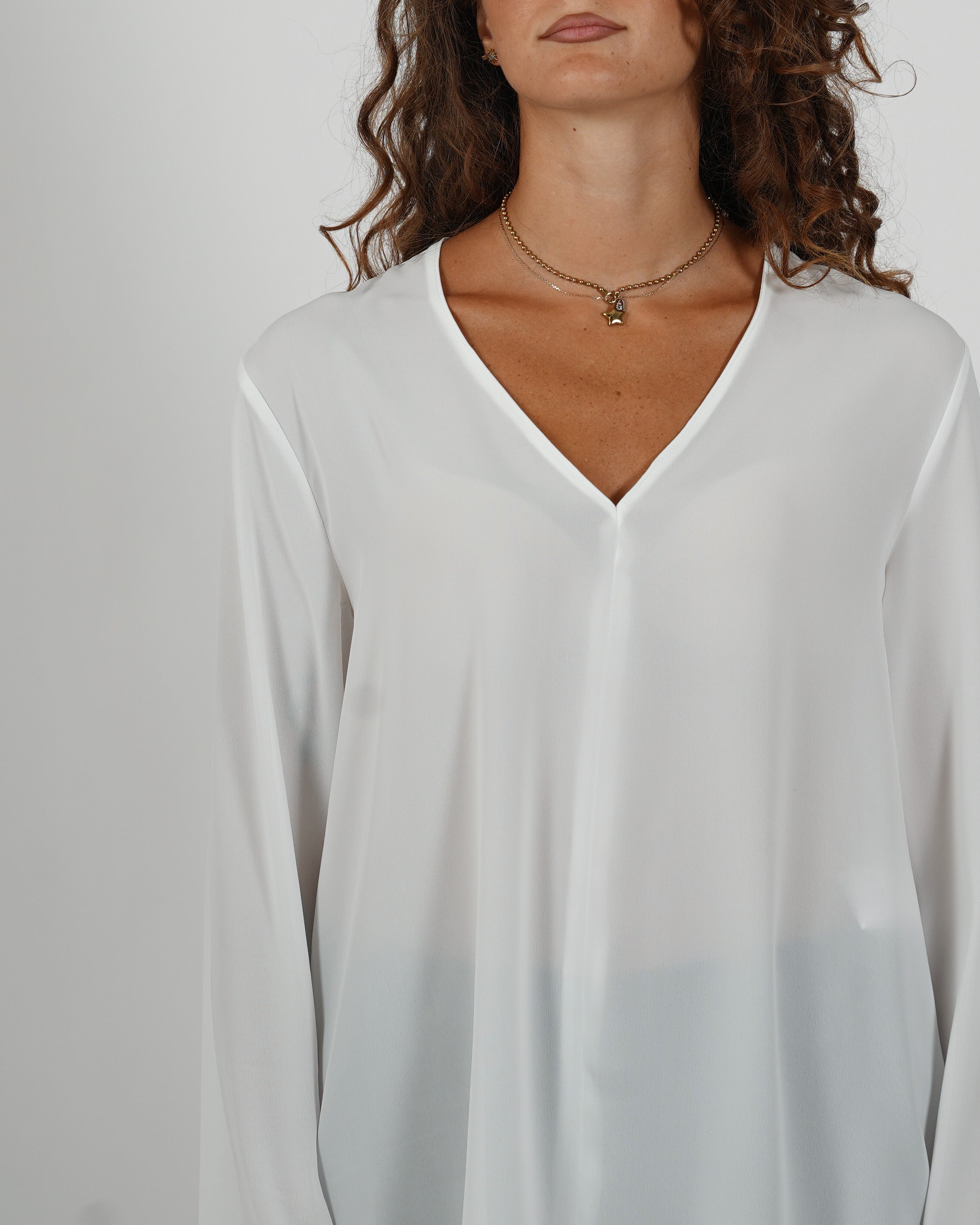 Blusa scollo a v manica lunga in mano crepe - Moneta