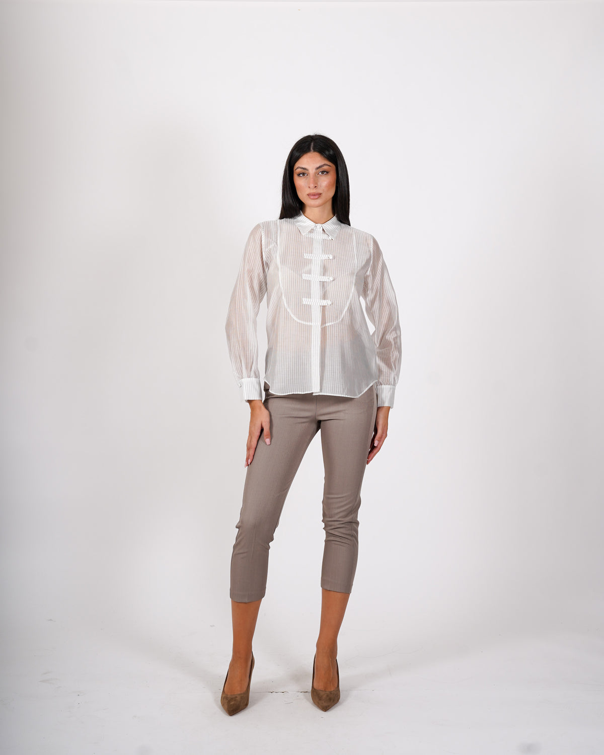 Camicia rigata con bottoni frontale - Ginnaria