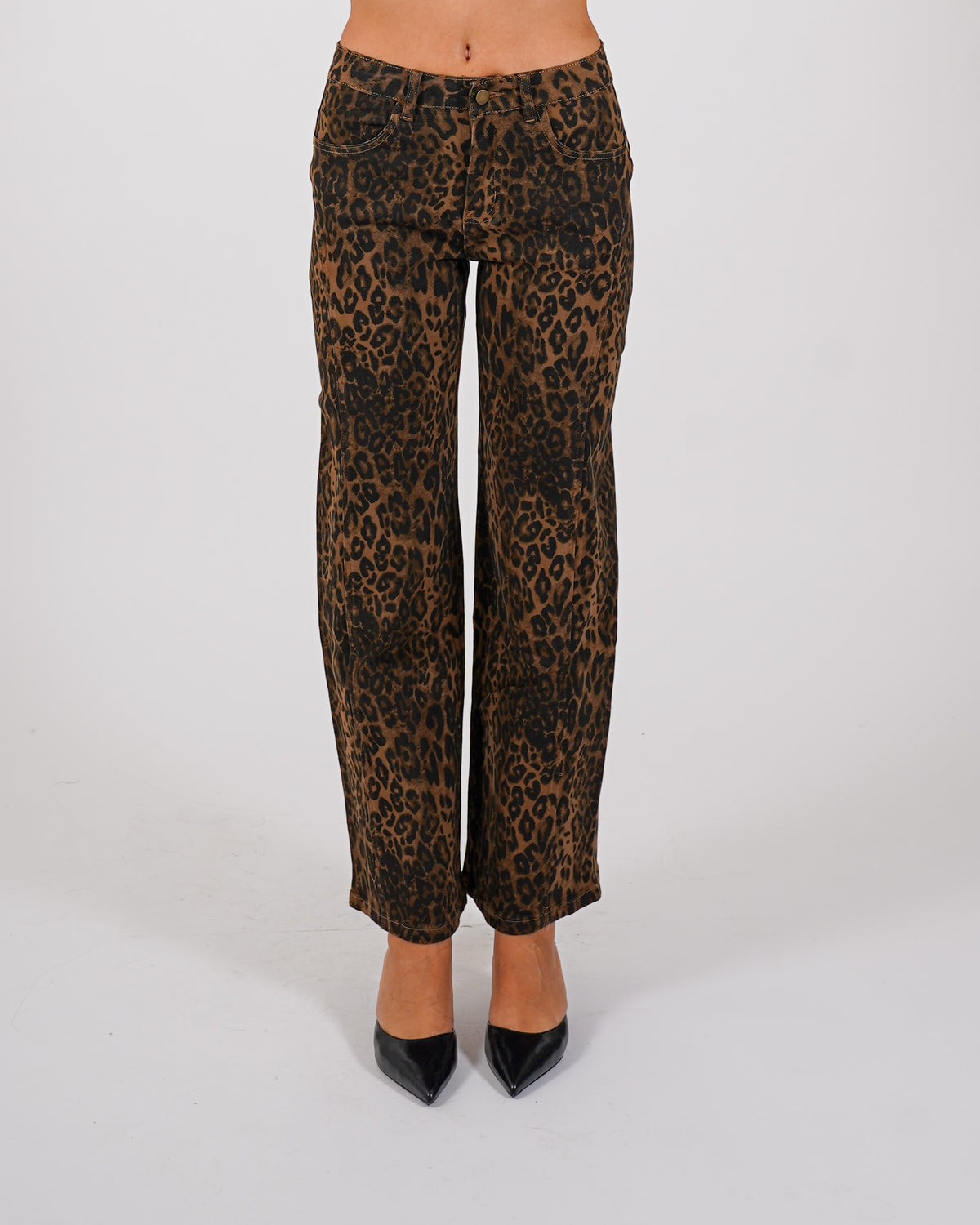 Pantaloni maculati taglio jeans in cotone - Havana