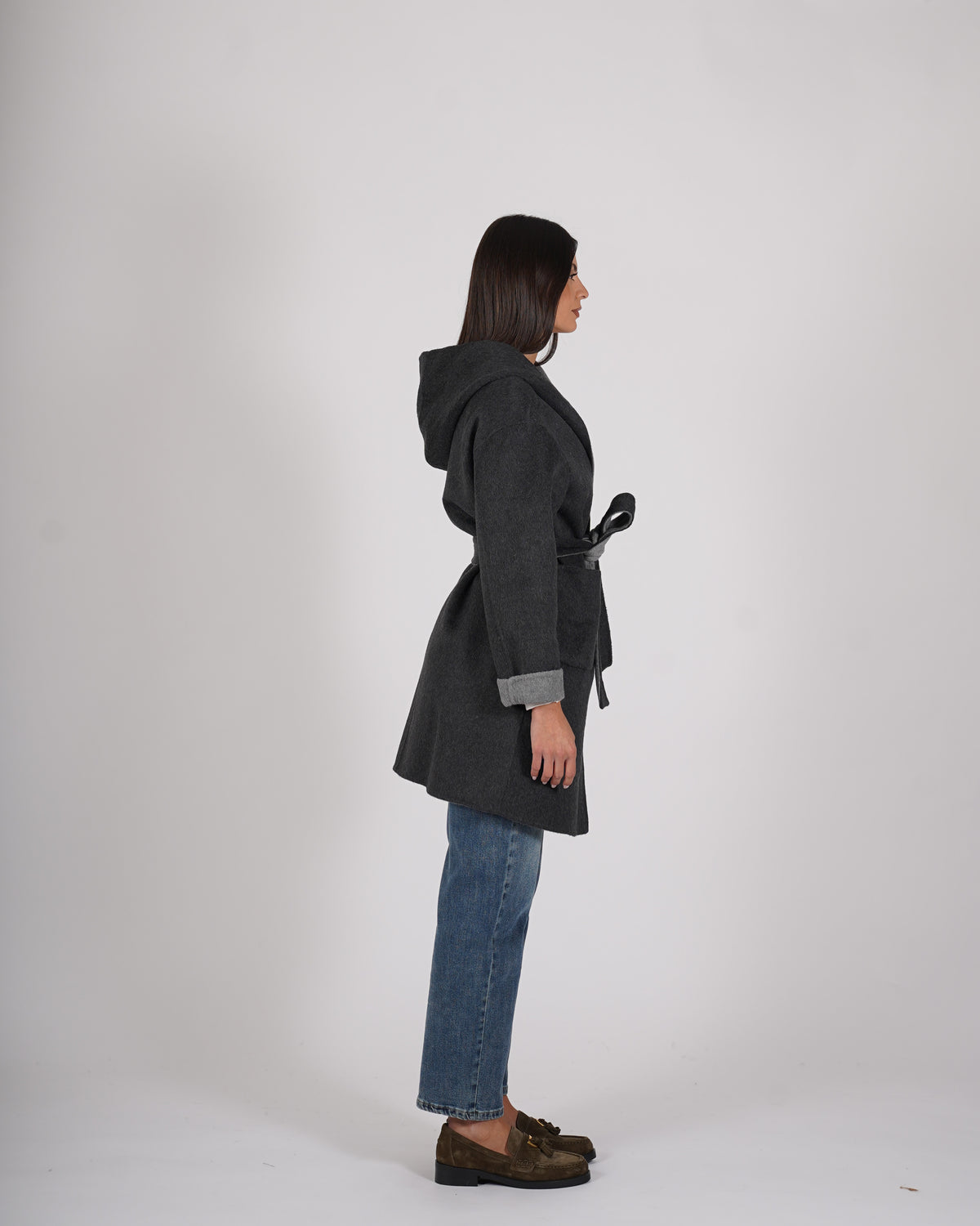 Cappotto bicolor con cintura in double di lana - Tobago