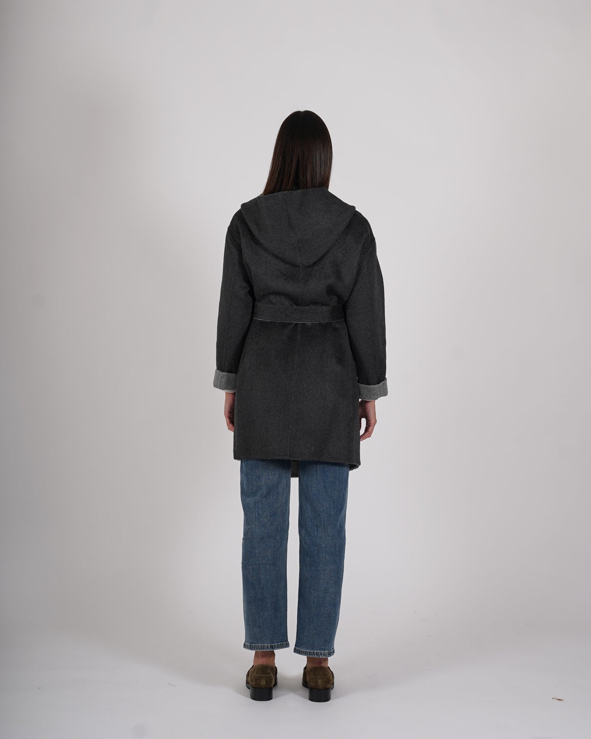 Cappotto bicolor con cintura in double di lana - Tobago