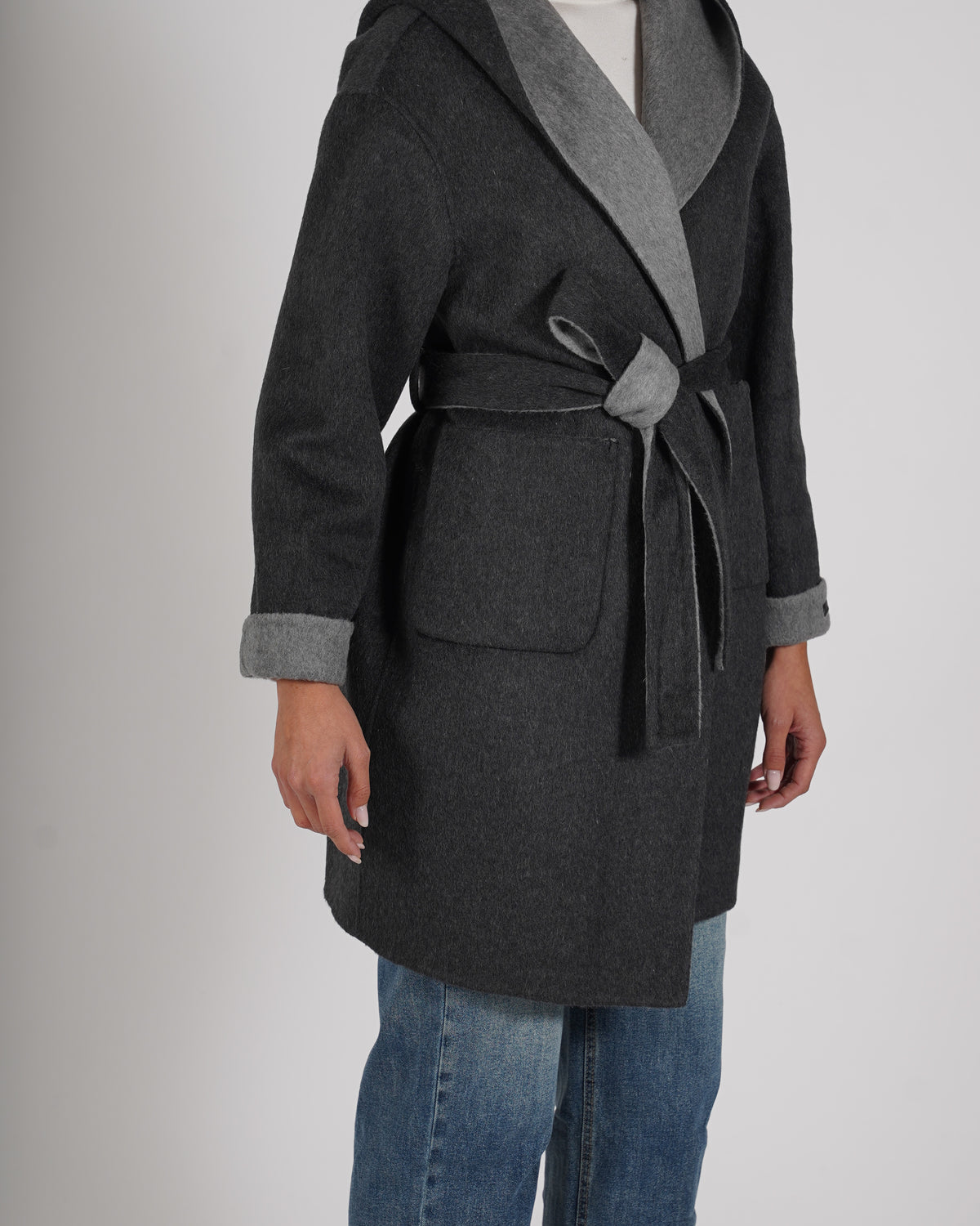 Cappotto bicolor con cintura in double di lana - Tobago