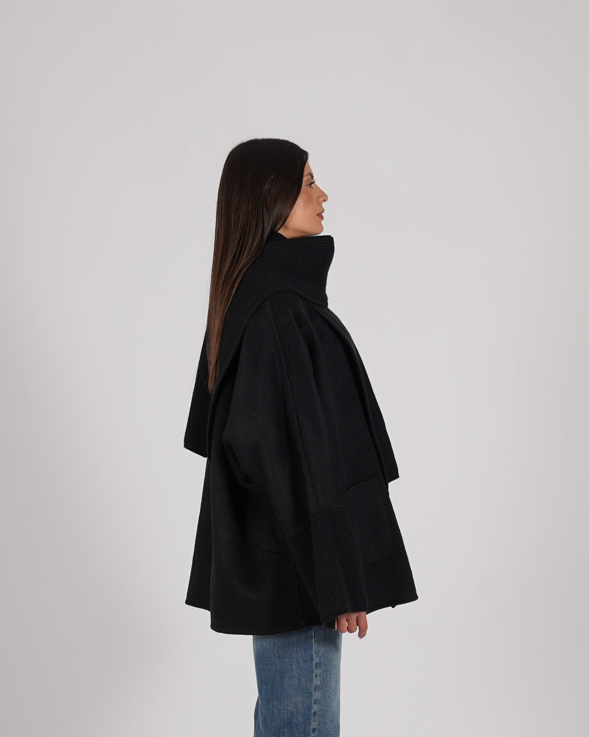 Caban monopetto con sciarpa in mano lana - Trinidad