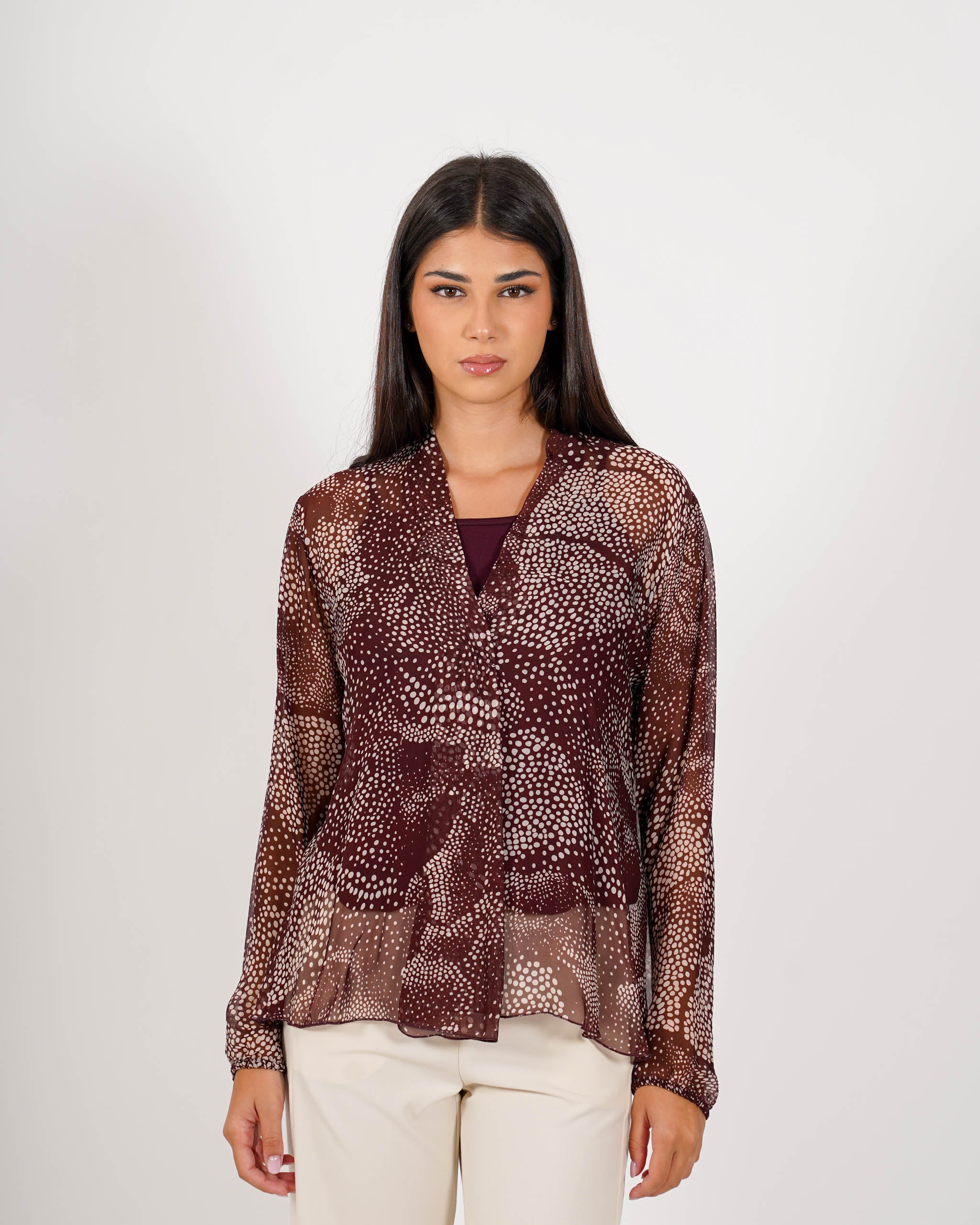 Blusa scollo a V in chiffon di seta - Neon