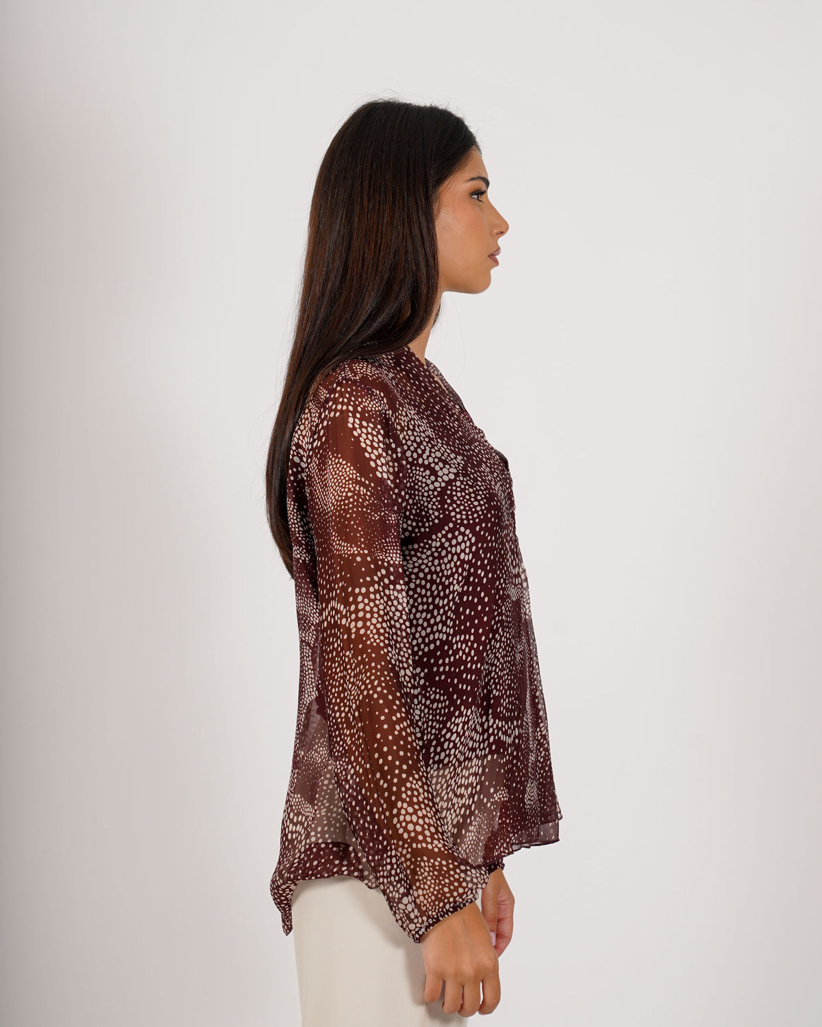 Blusa scollo a V in chiffon di seta - Neon
