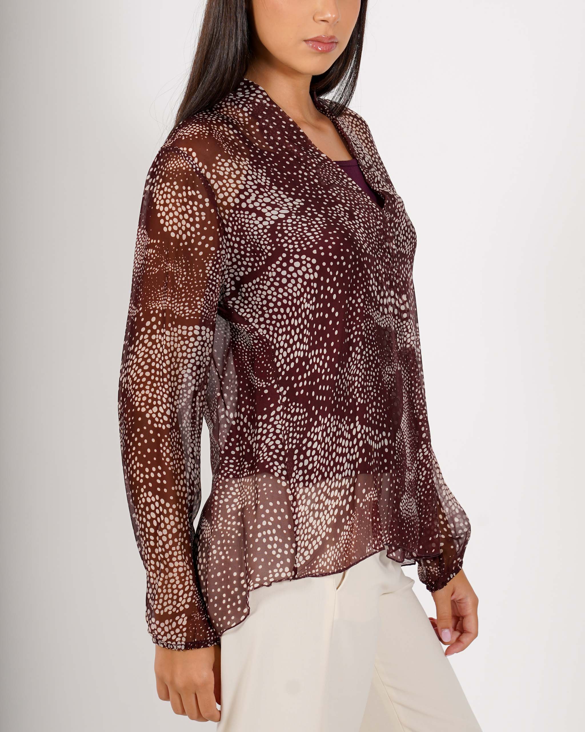 Blusa scollo a V in chiffon di seta - Neon