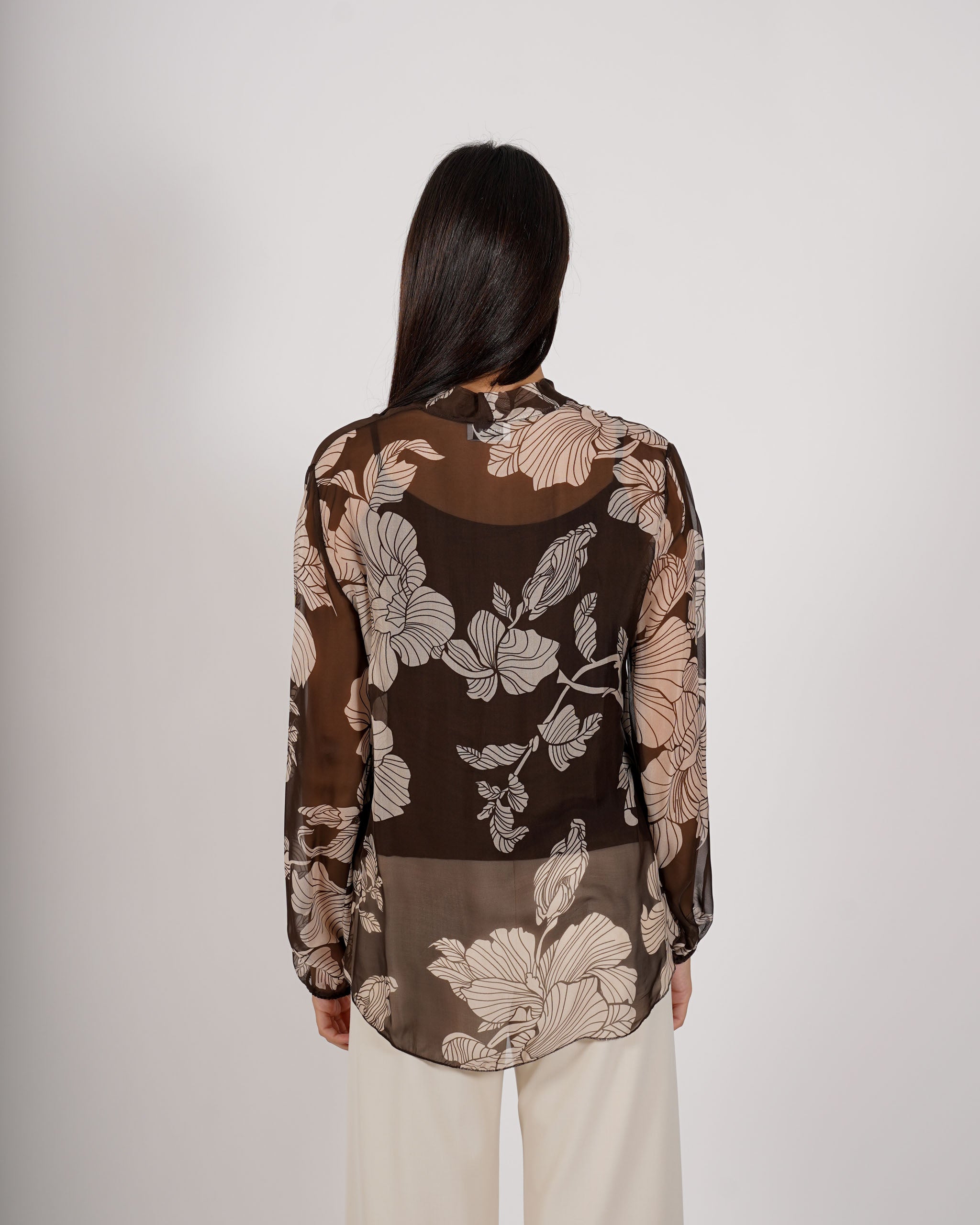 Blusa scollo a V in chiffon di seta - Neon