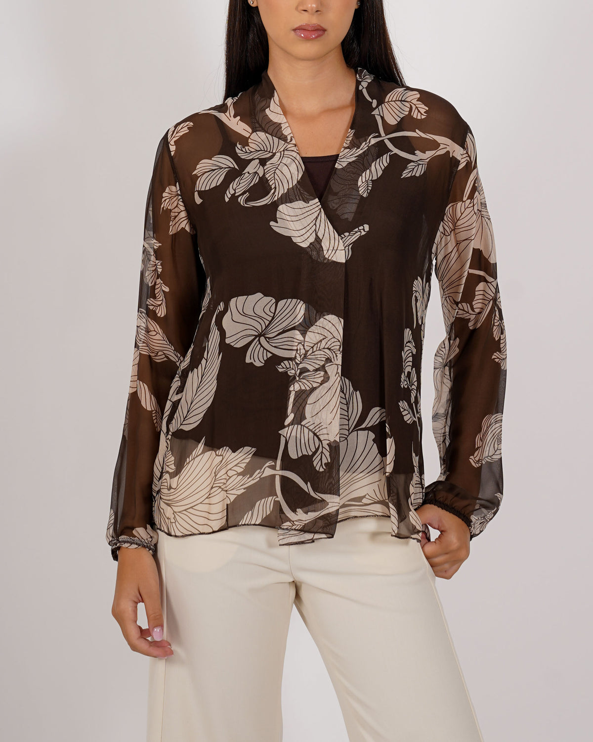 Blusa scollo a V in chiffon di seta - Neon
