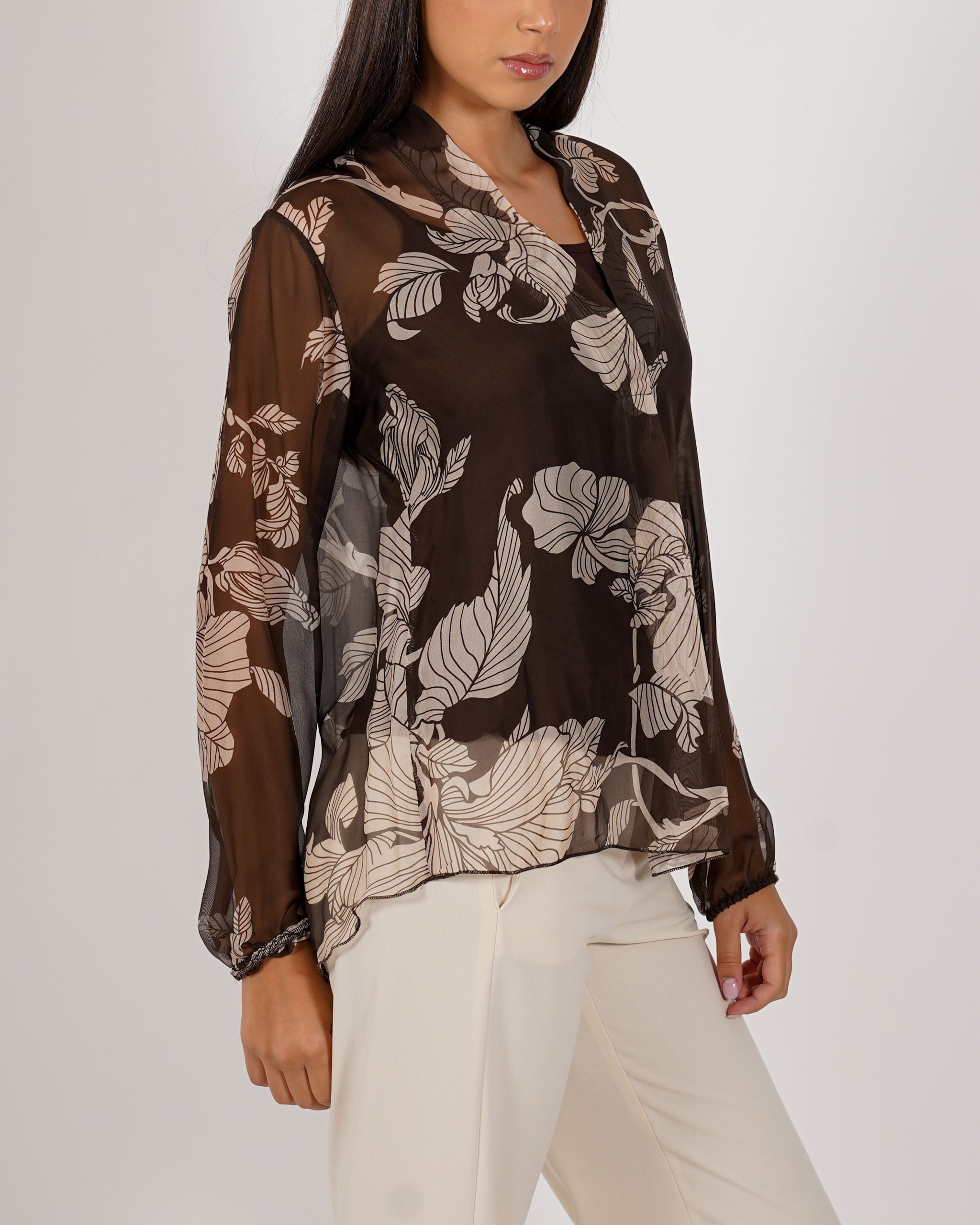 Blusa scollo a V in chiffon di seta - Neon
