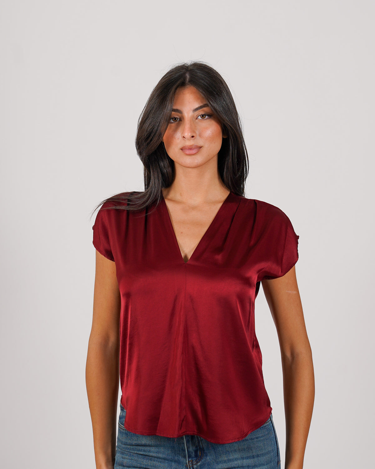 Blusa scollo a v in mano raso - Lubiana
