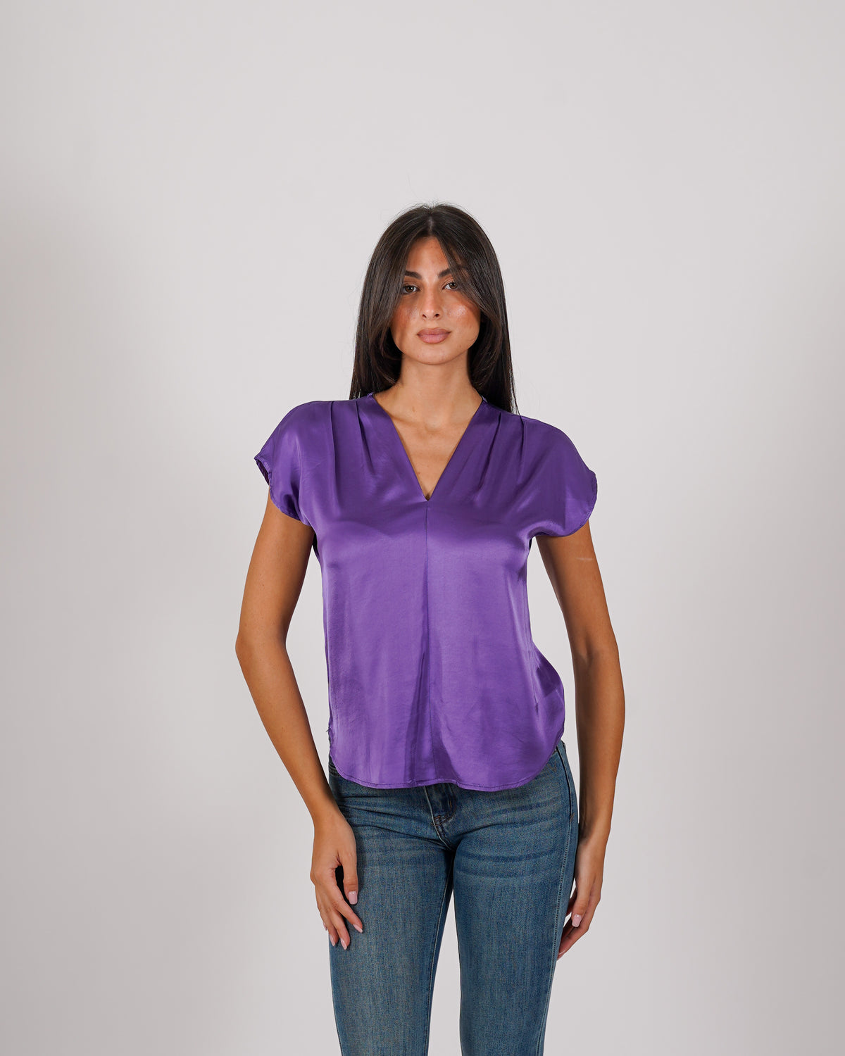 Blusa scollo a v in mano raso - Lubiana