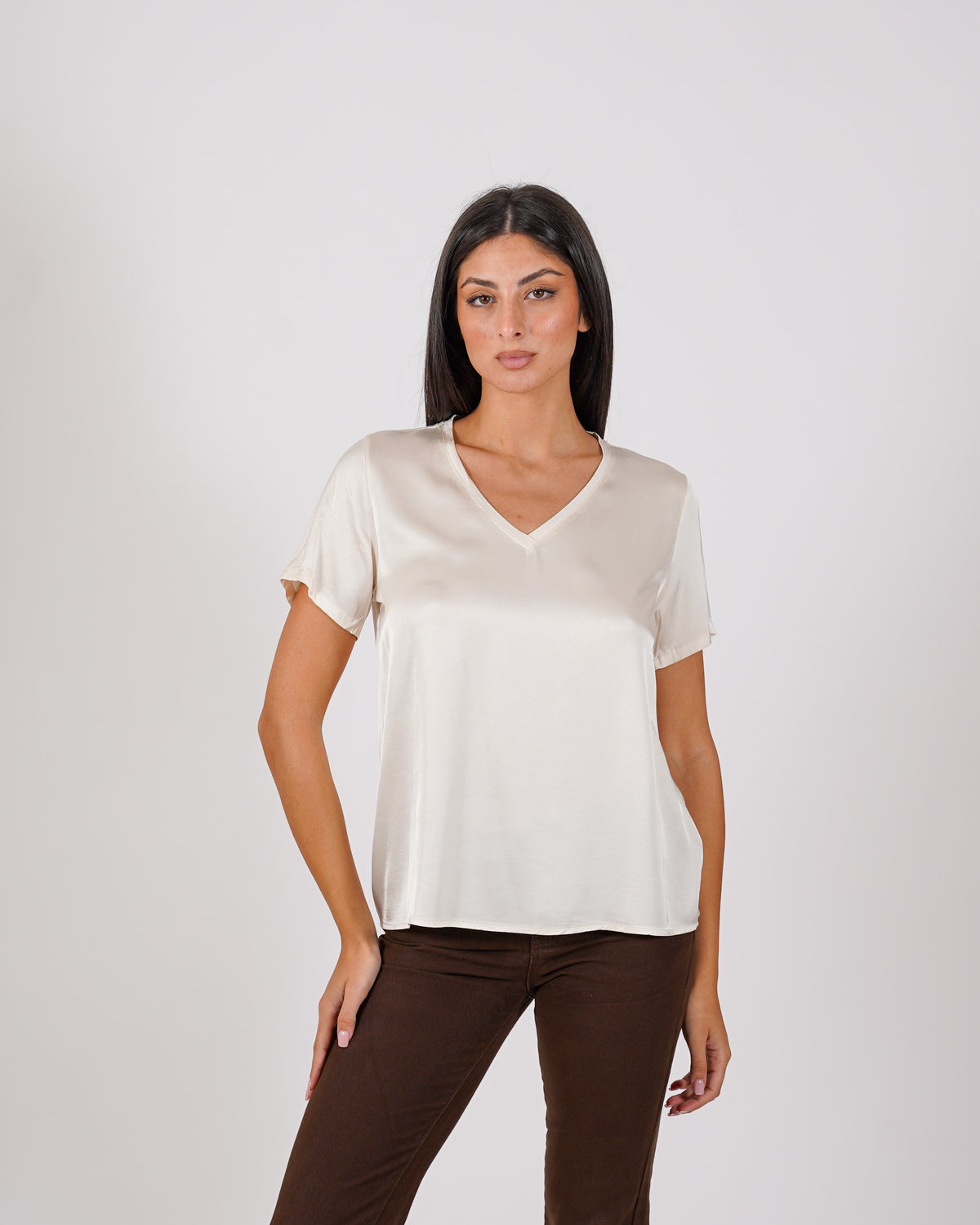 Blusa scollo a v in mano raso - Bratislava