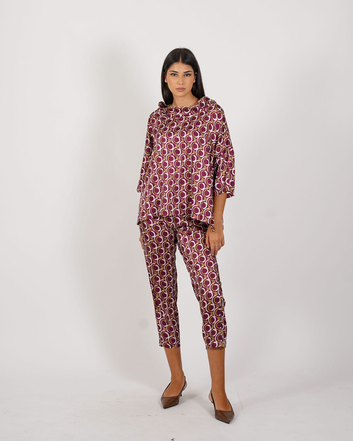 Blusa over collo a cratere in tessuto fluido - Umberta